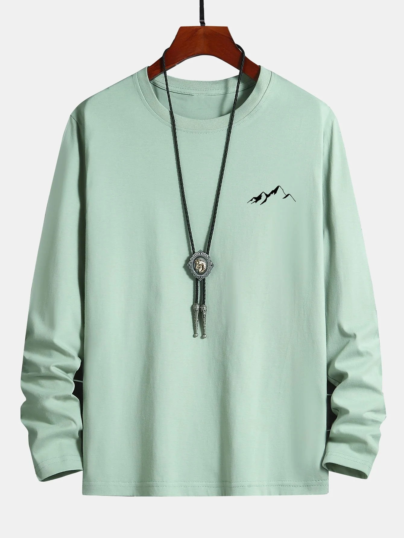 Langarm-Mountain-Grafikdruck Baumwoll-T-Shirt - Image 10