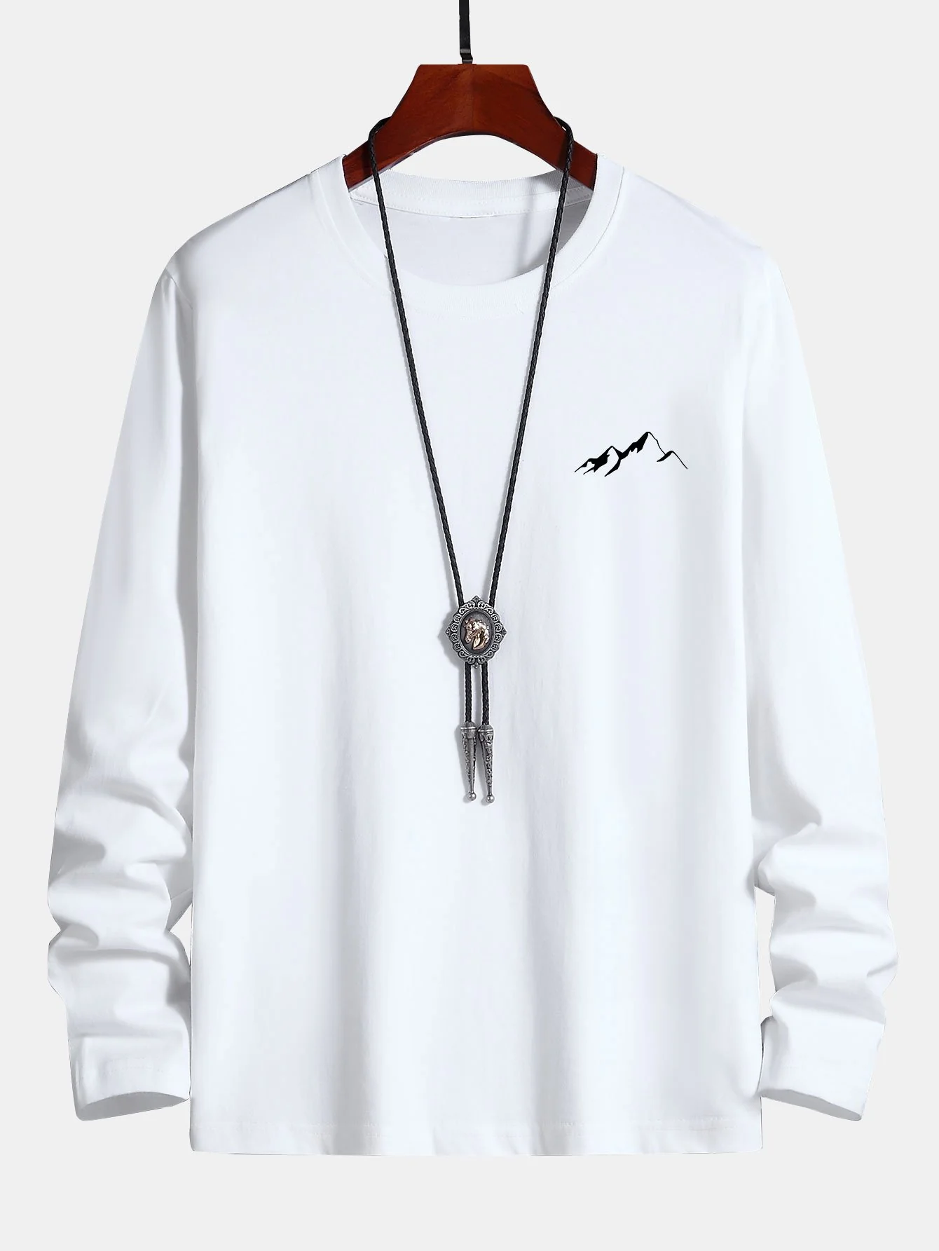 Langarm-Mountain-Grafikdruck Baumwoll-T-Shirt - Image 3