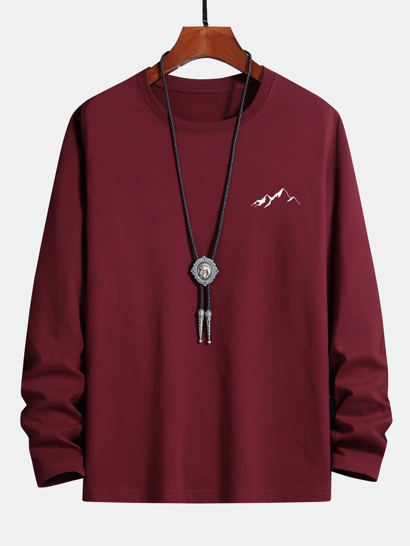 Langarm-Mountain-Grafikdruck Baumwoll-T-Shirt - Image 4