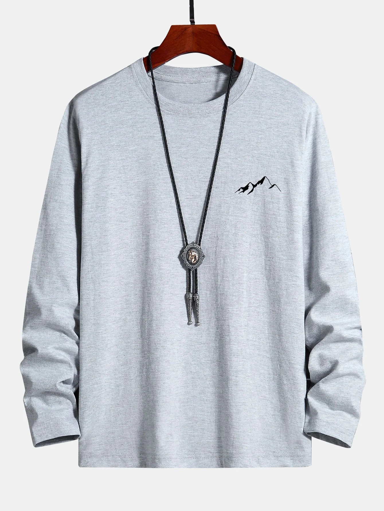 Langarm-Mountain-Grafikdruck Baumwoll-T-Shirt - Image 6