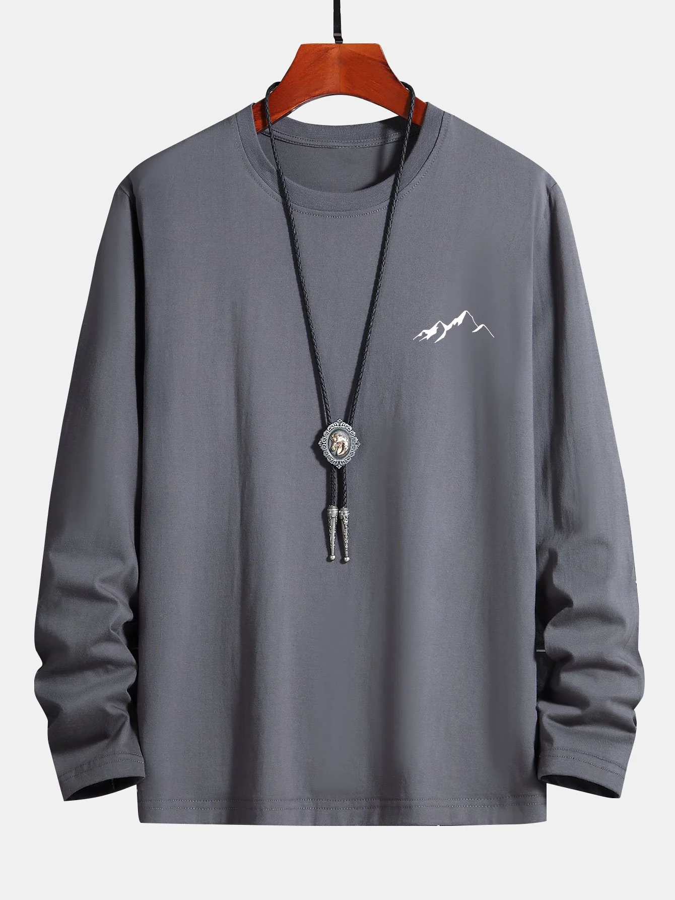 Langarm-Mountain-Grafikdruck Baumwoll-T-Shirt - Image 7