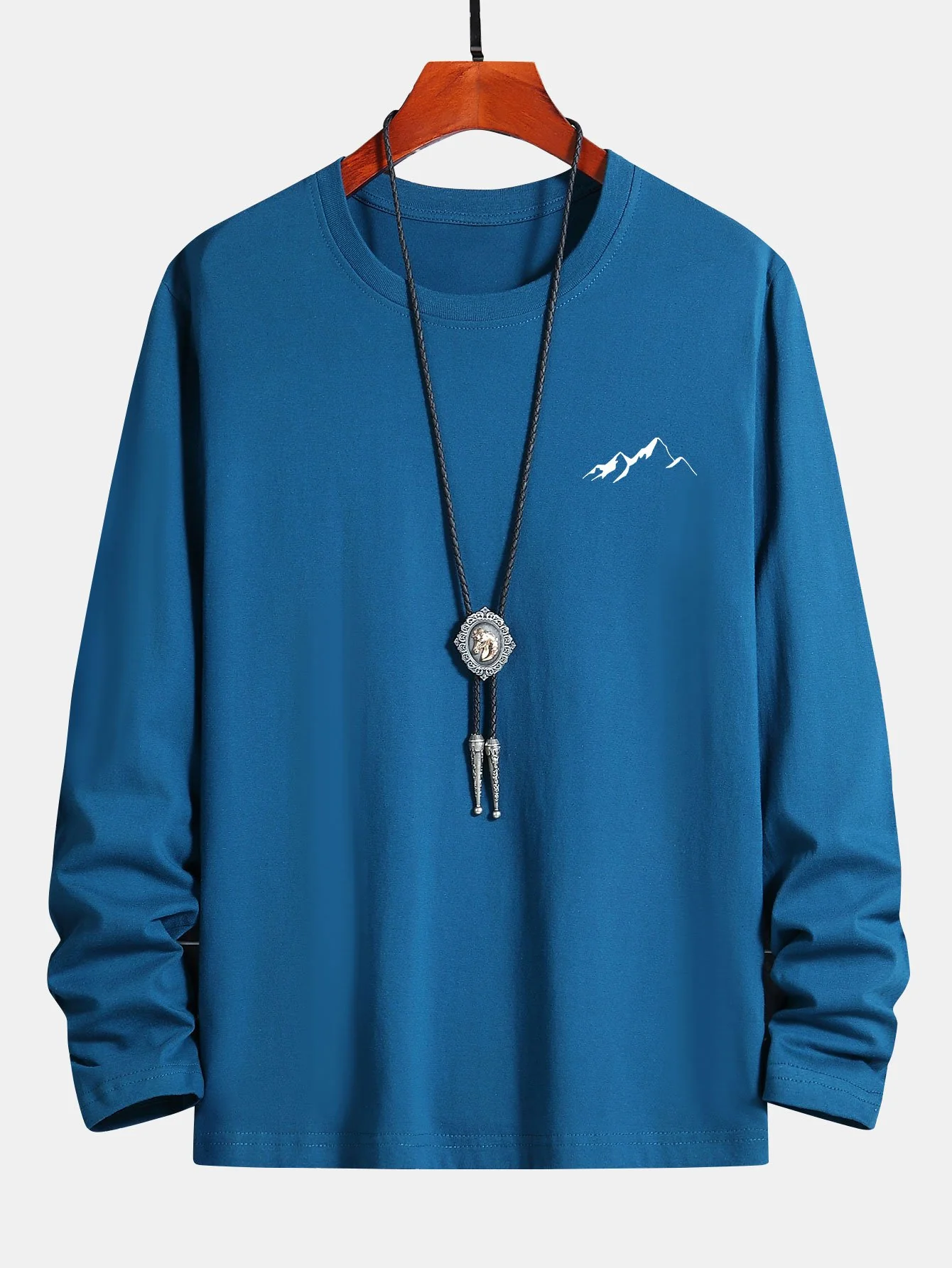Langarm-Mountain-Grafikdruck Baumwoll-T-Shirt - Image 8