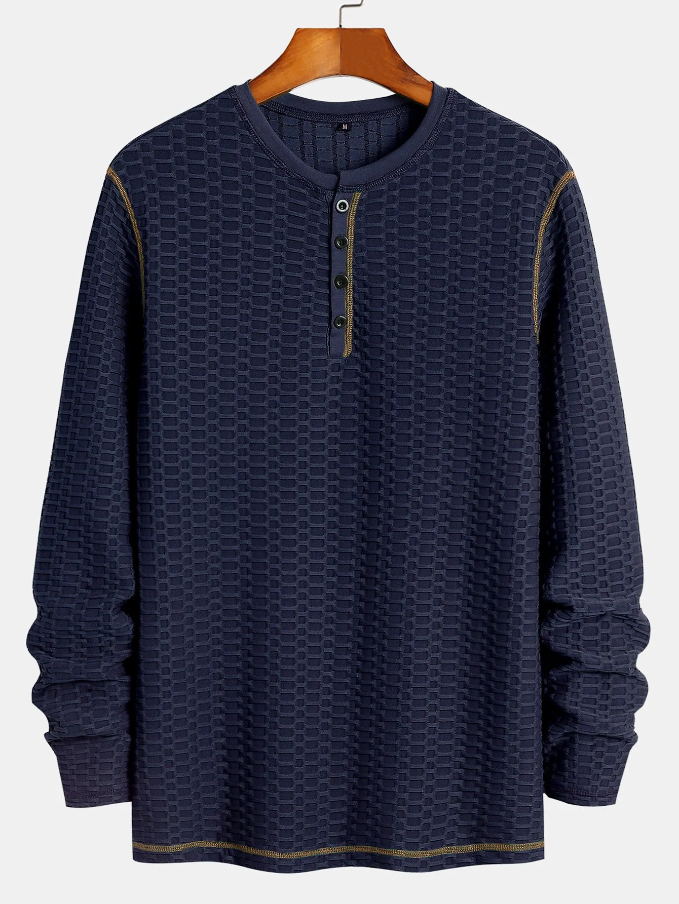 Langarm-Muskelfit-Strickstruktur-Henley-Shirt - Image 2