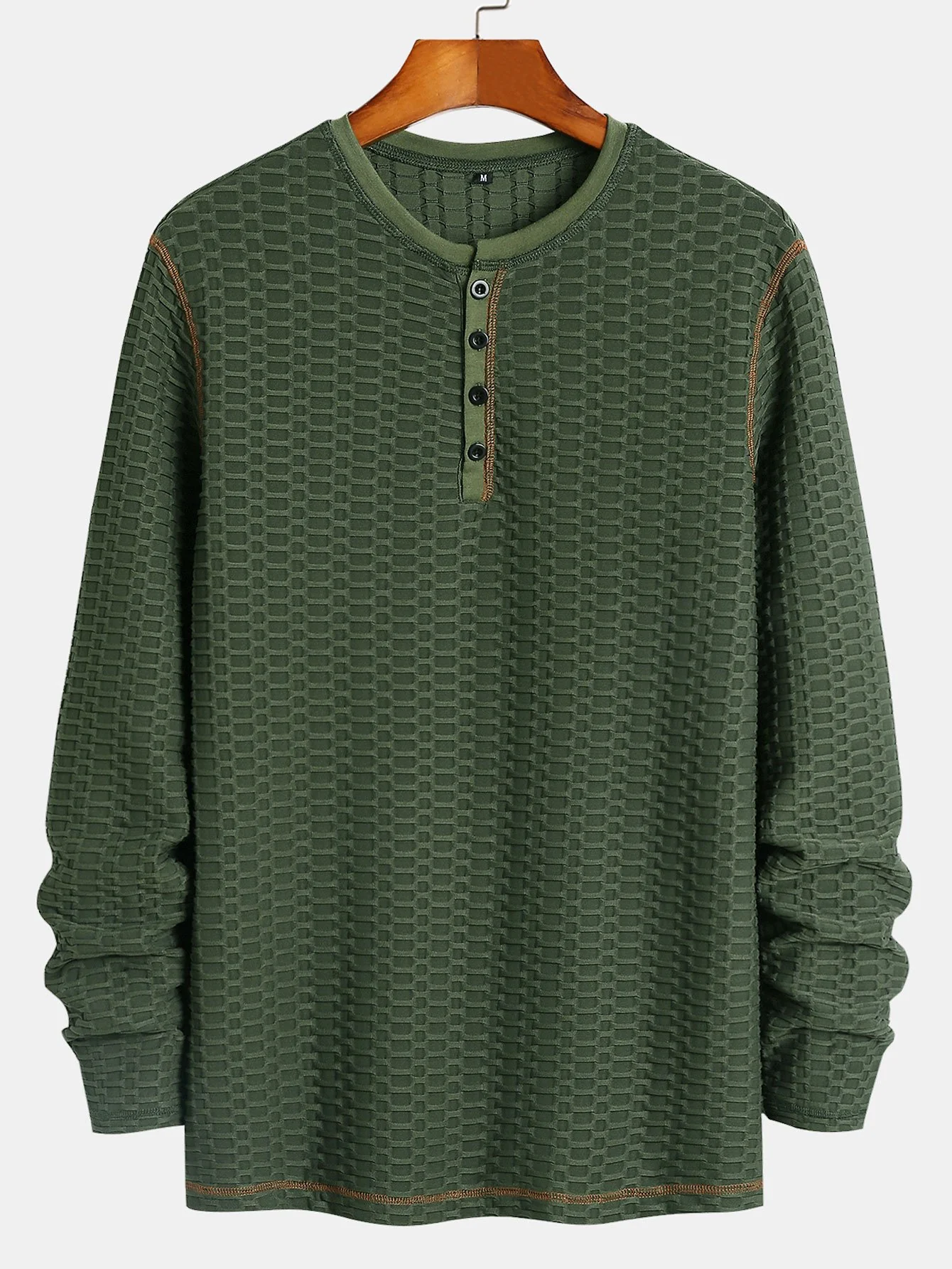 Langarm-Muskelfit-Strickstruktur-Henley-Shirt - Image 3