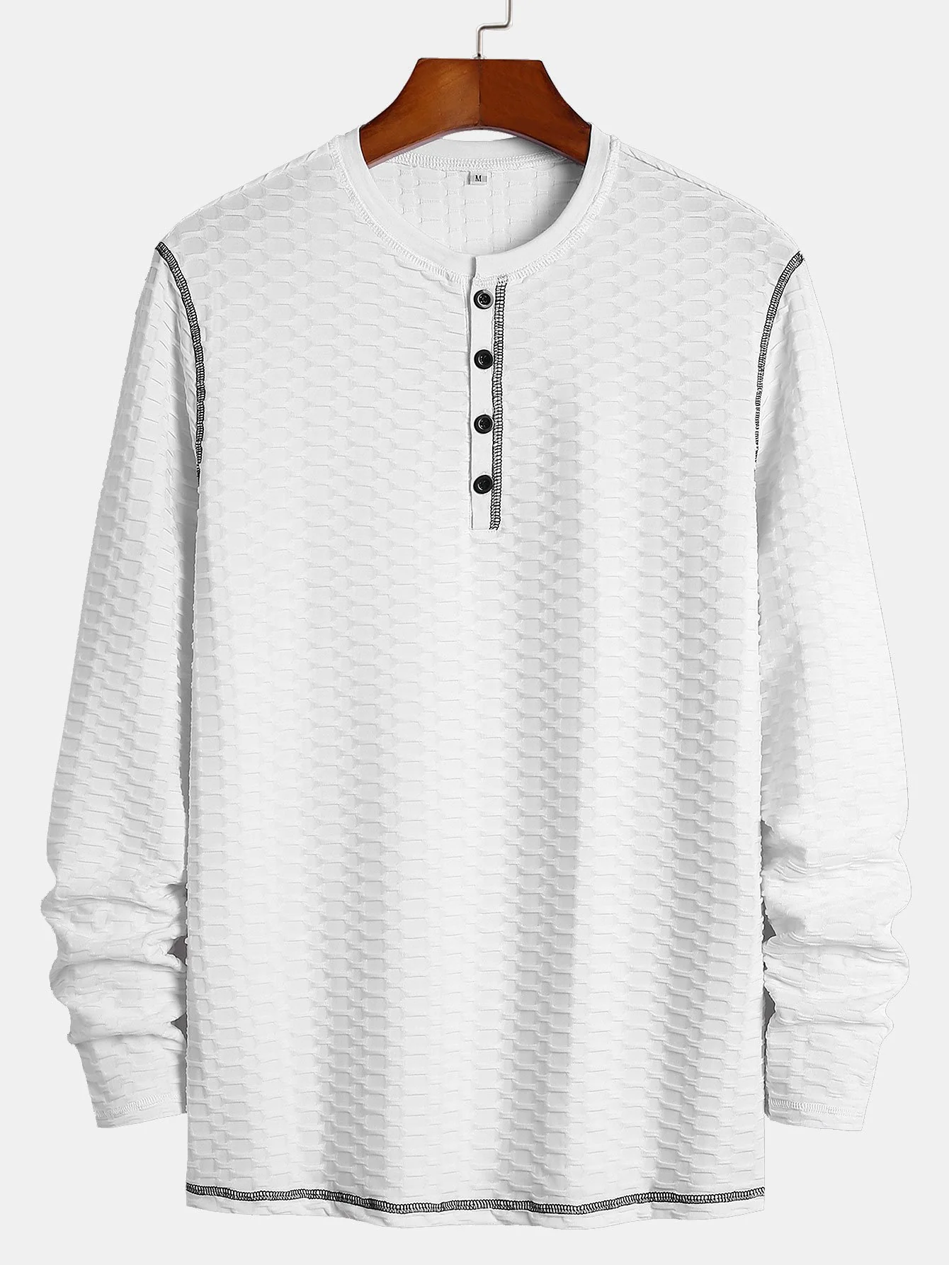 Langarm-Muskelfit-Strickstruktur-Henley-Shirt - Image 4