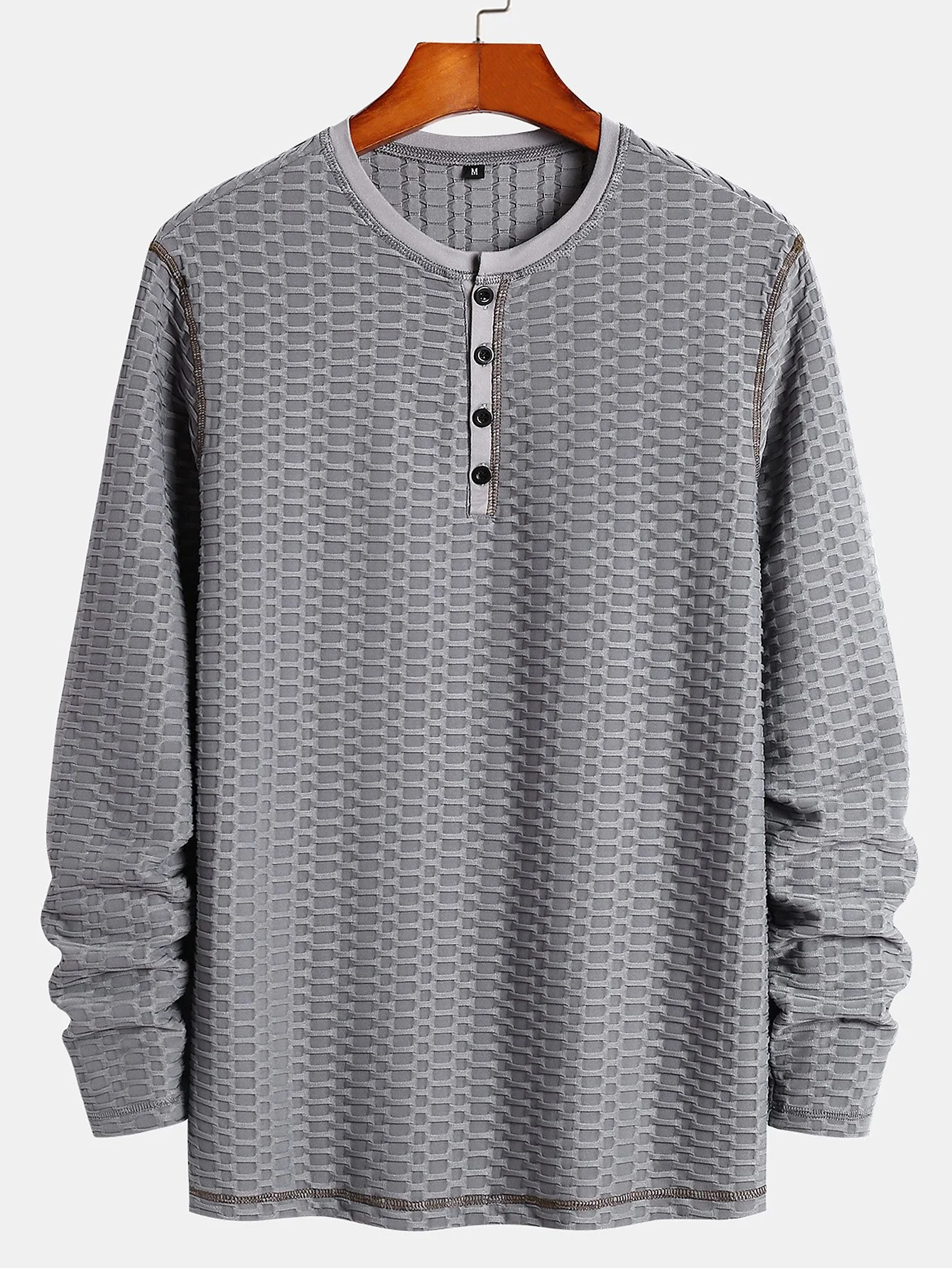 Langarm-Muskelfit-Strickstruktur-Henley-Shirt - Image 5