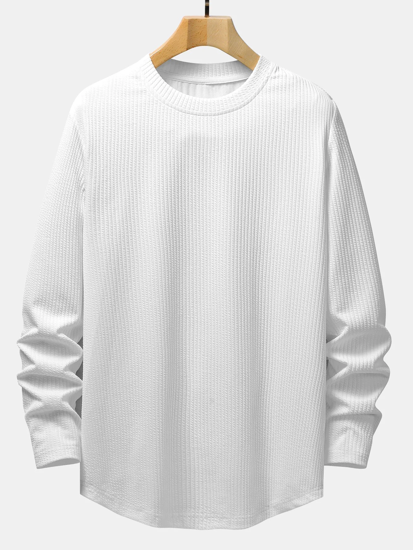 Langarm Muskel-Fit Ripp-Arc-Saum T-Shirt