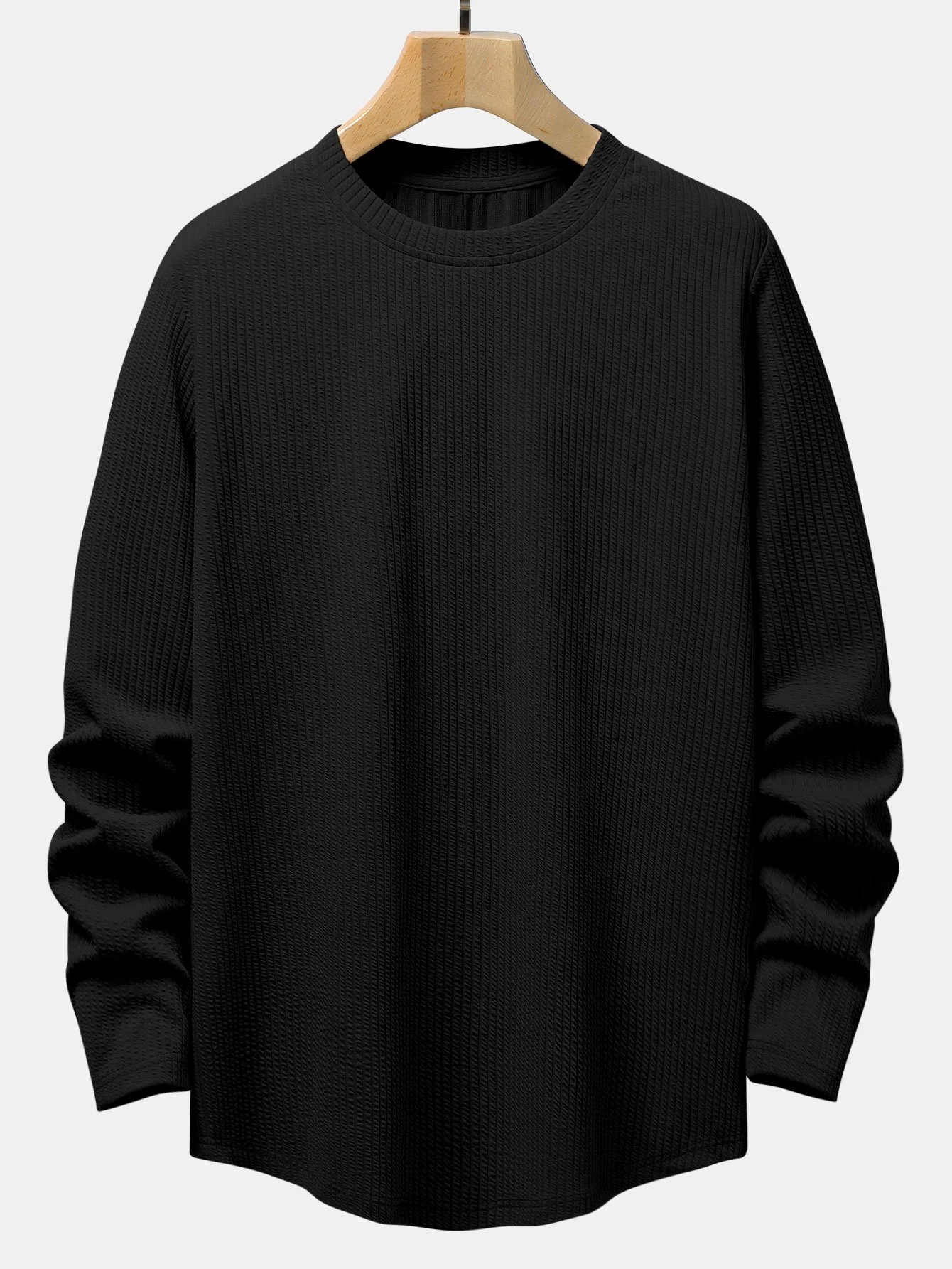 Langarm Muskel-Fit Ripp-Arc-Saum T-Shirt - Image 2