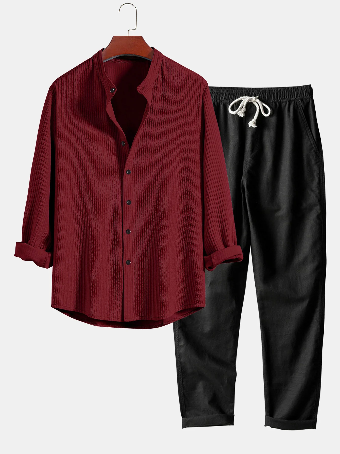 Langarm-Muskelfit-Rippkragenhemd & gerade Leinenhose - Image 4