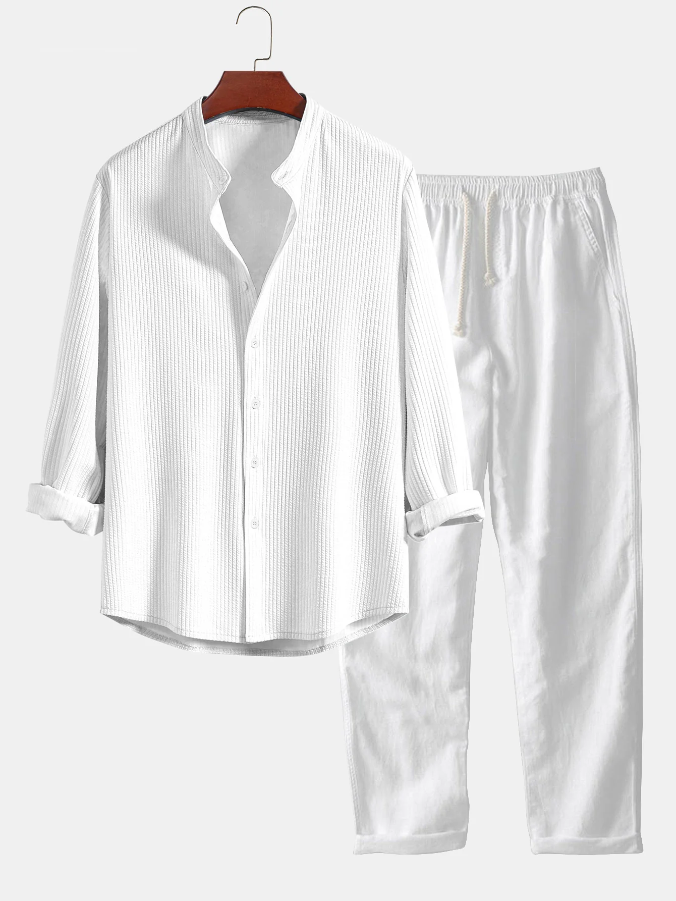 Langarm-Muskelfit-Rippkragenhemd & gerade Leinenhose - Image 6
