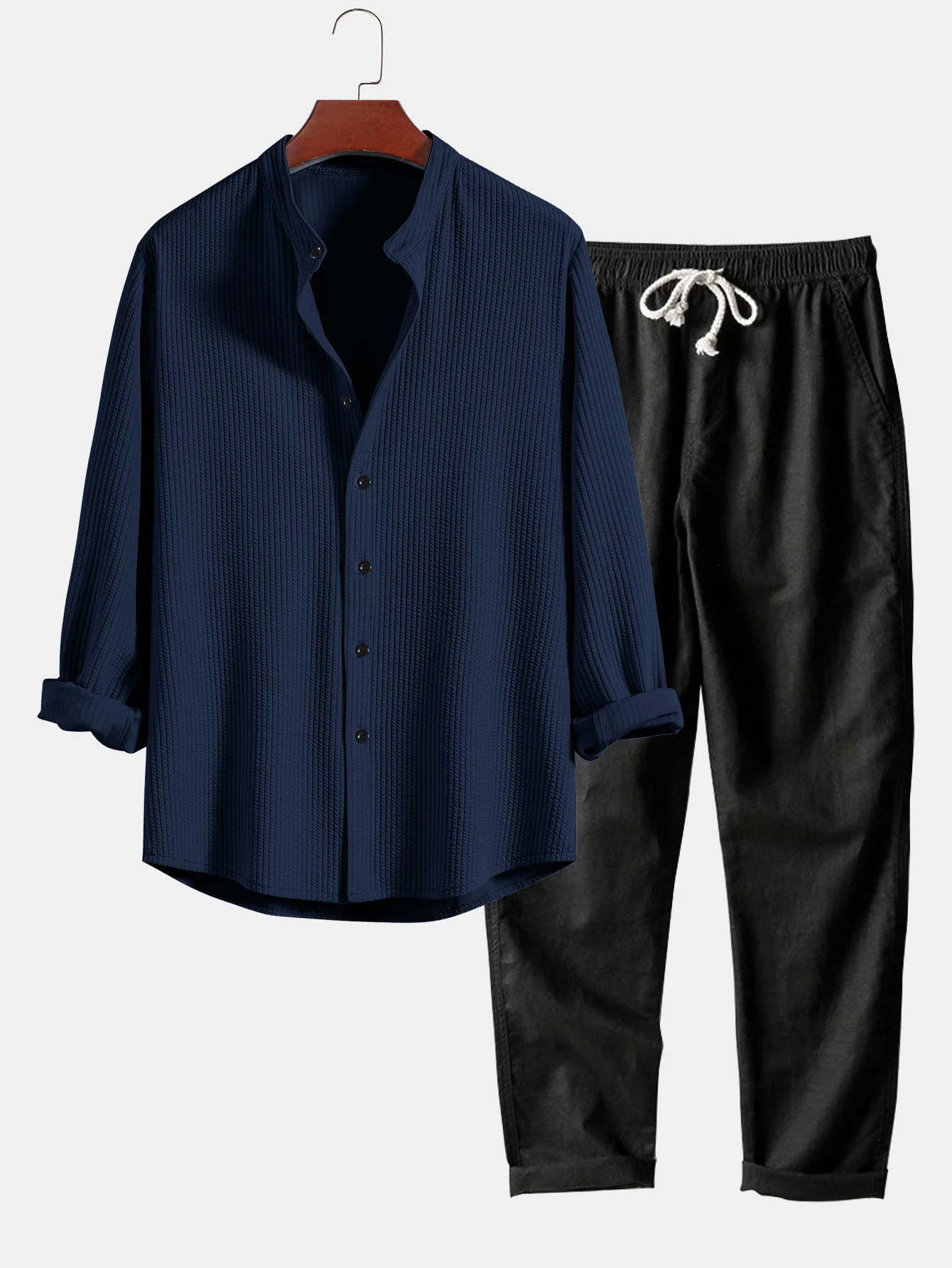 Langarm-Muskelfit-Rippkragenhemd & gerade Leinenhose - Image 7