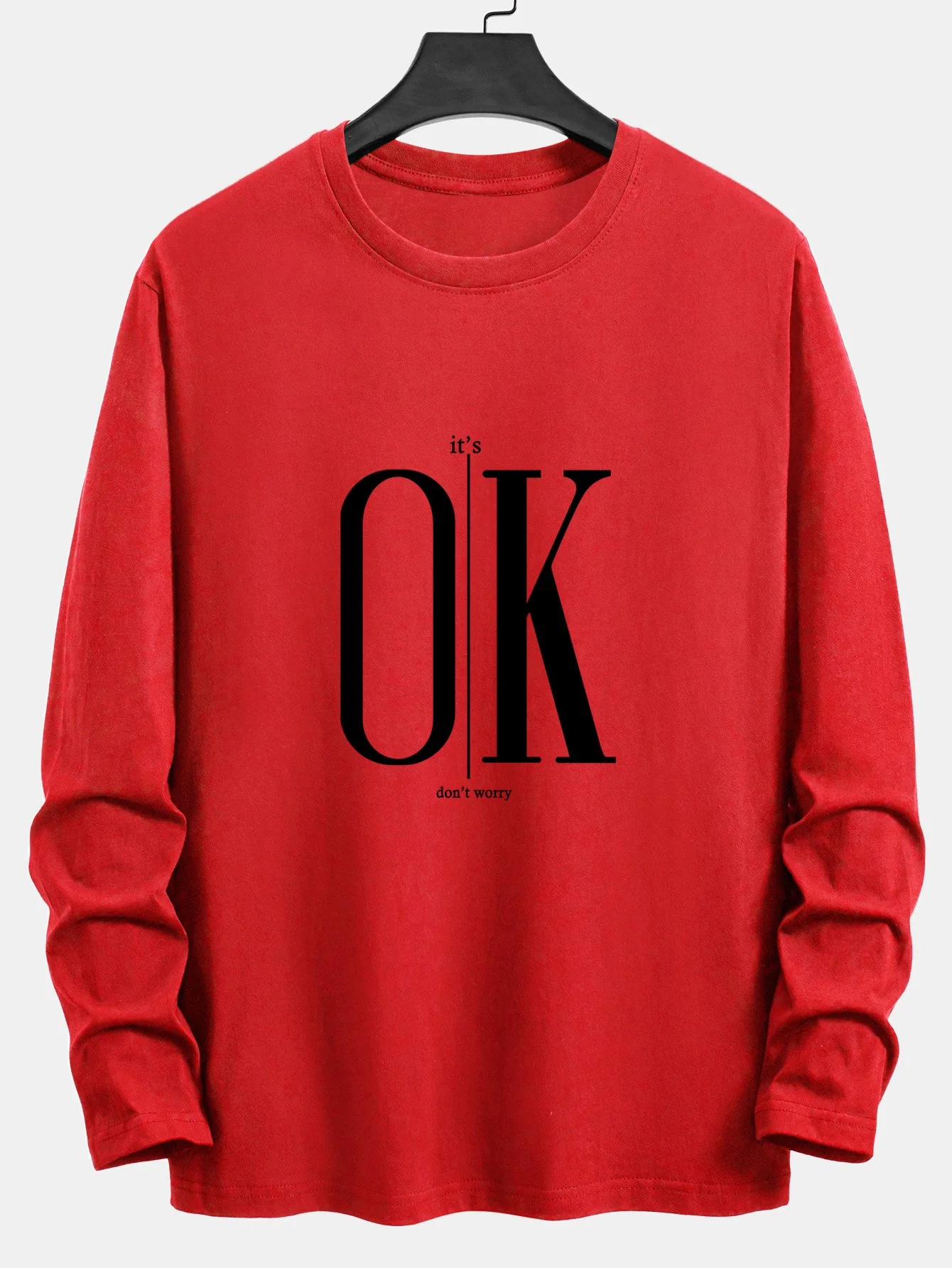 Langarm OK Slogan Druck Baumwoll-T-Shirt - Image 11
