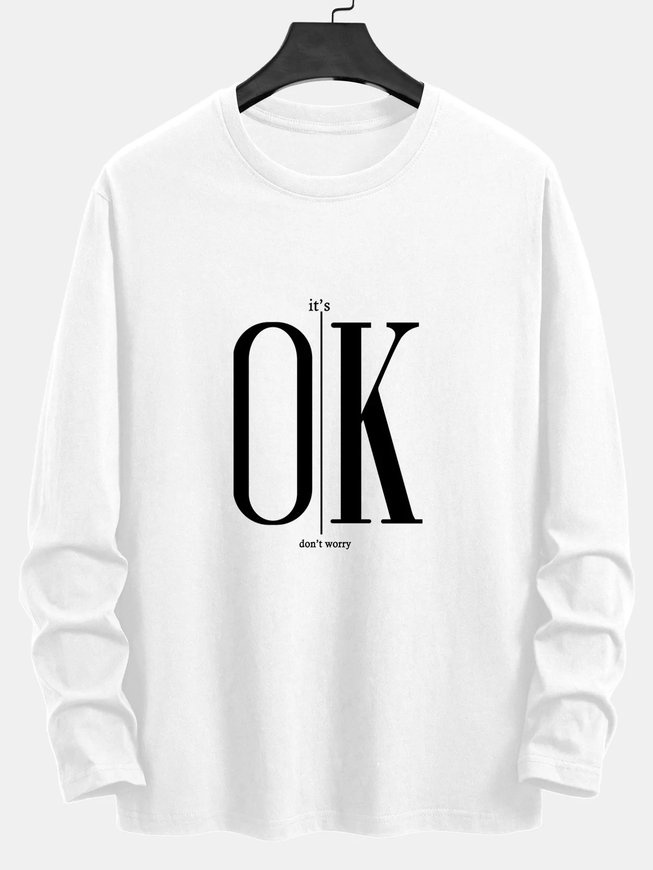 Langarm OK Slogan Druck Baumwoll-T-Shirt - Image 3
