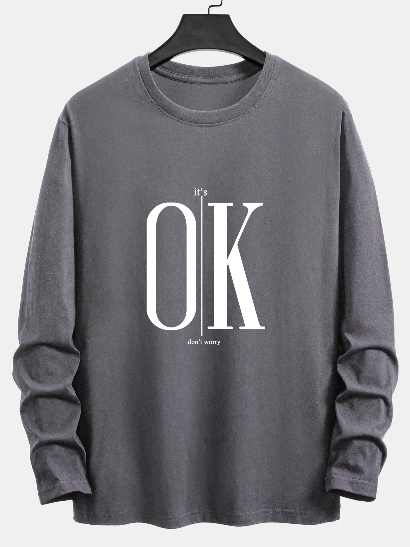 Langarm OK Slogan Druck Baumwoll-T-Shirt - Image 4