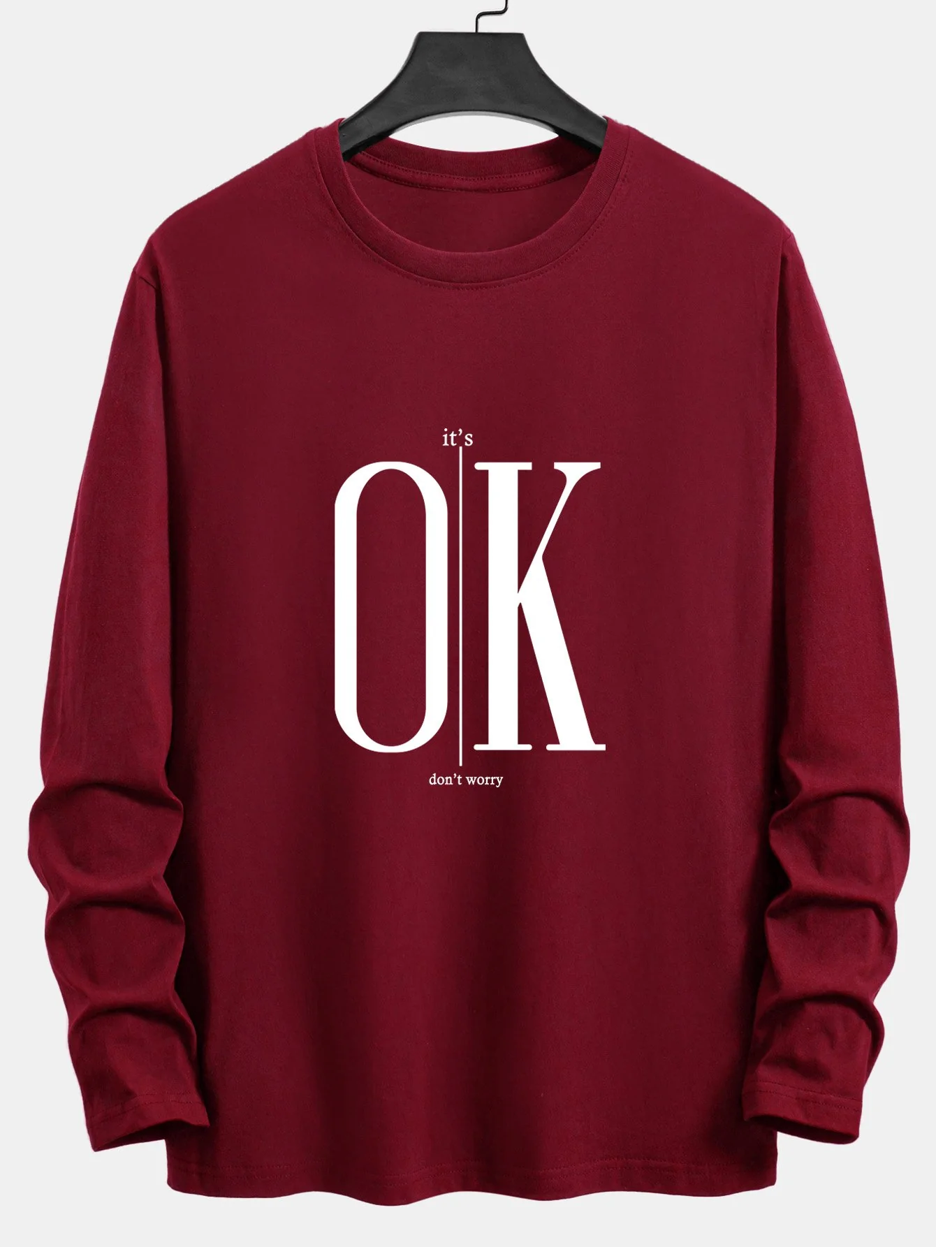 Langarm OK Slogan Druck Baumwoll-T-Shirt - Image 6