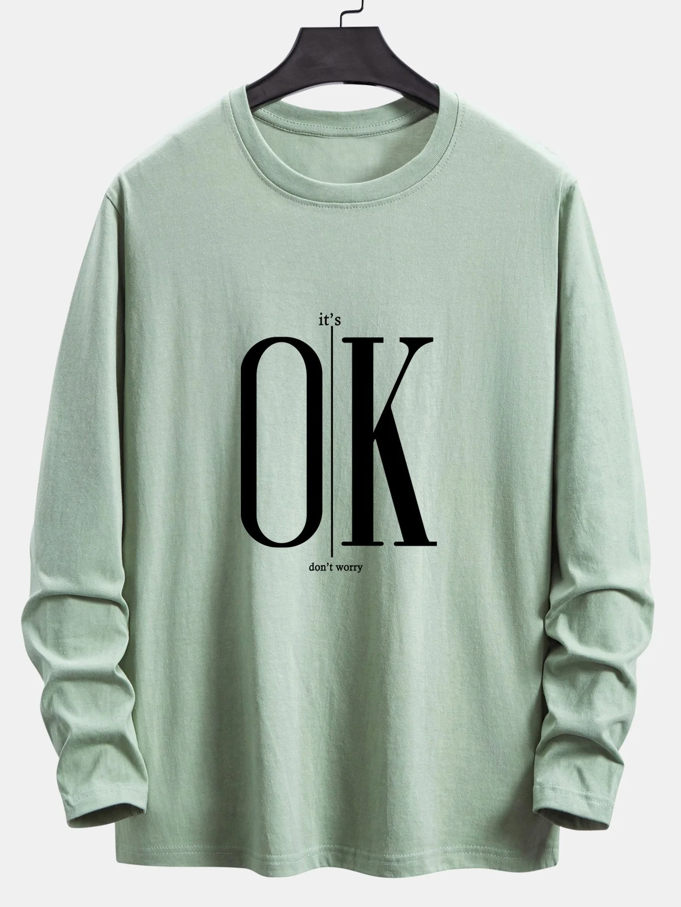 Langarm OK Slogan Druck Baumwoll-T-Shirt - Image 9
