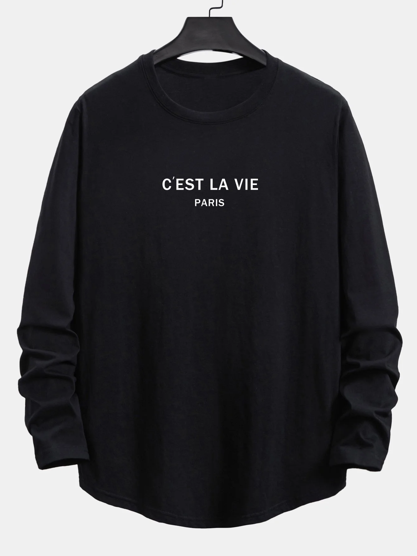 Langarm T-Shirt mit Paris-Slogan-Print und abgerundetem Saum aus Baumwolle - Image 3