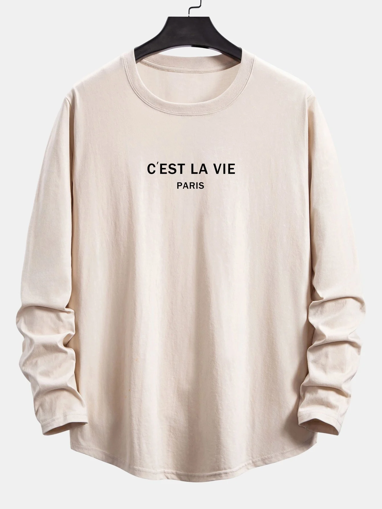 Langarm T-Shirt mit Paris-Slogan-Print und abgerundetem Saum aus Baumwolle - Image 5