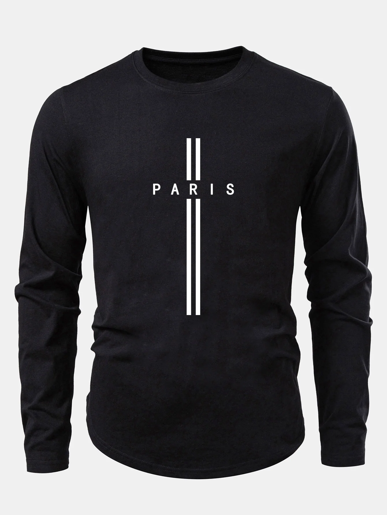 Langarm Paris Streifen Druck Baumwolle Bogen Saum T-Shirt - Image 3