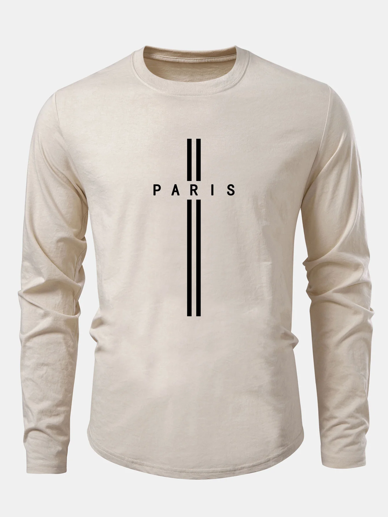 Langarm Paris Streifen Druck Baumwolle Bogen Saum T-Shirt - Image 5