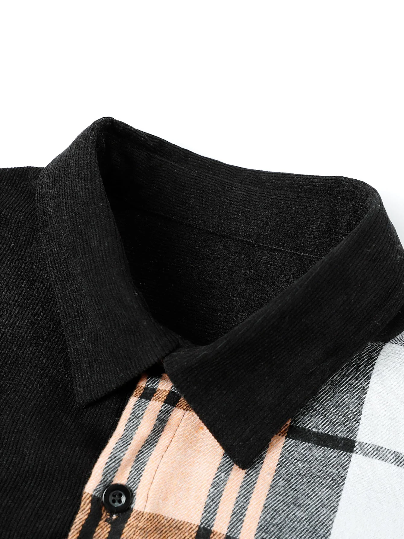 Langarm Karo Corduroy Patchwork Hemd - Image 3