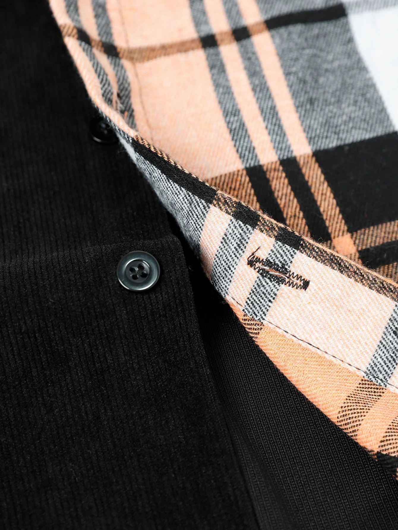 Langarm Karo Corduroy Patchwork Hemd - Image 5