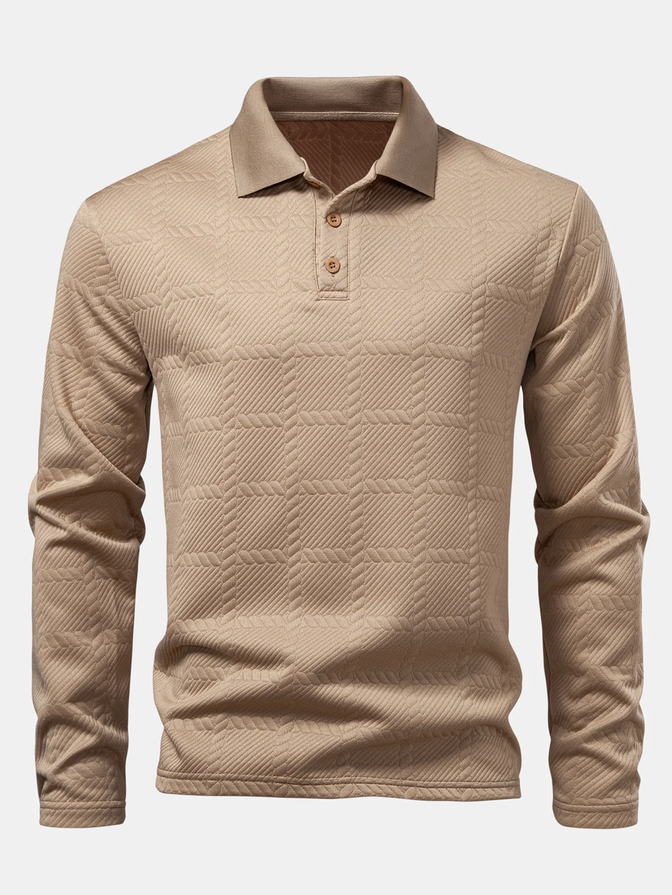 Langarm kariertes Jacquard Poloshirts-Shirt - Image 3