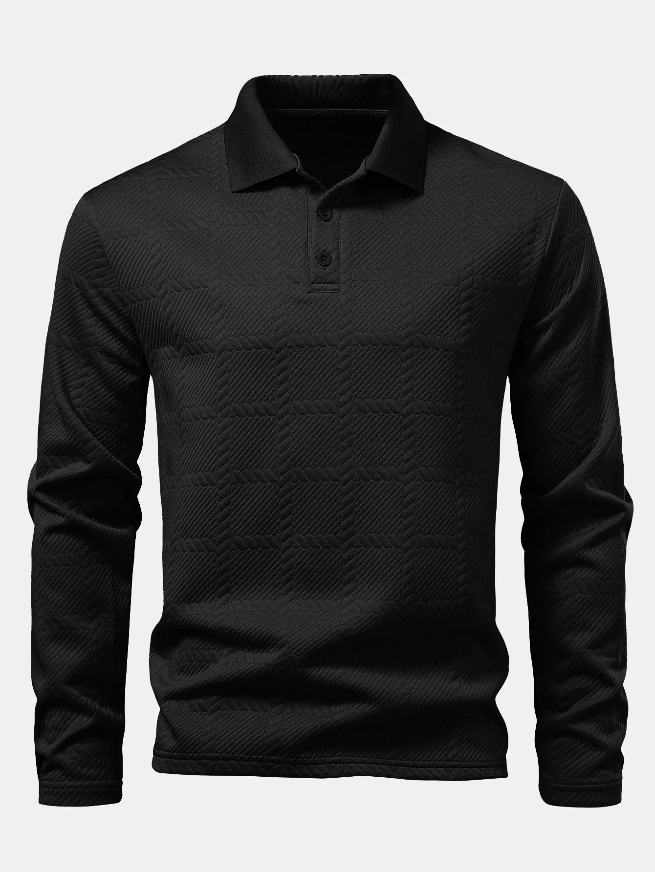 Langarm kariertes Jacquard Poloshirts-Shirt - Image 5