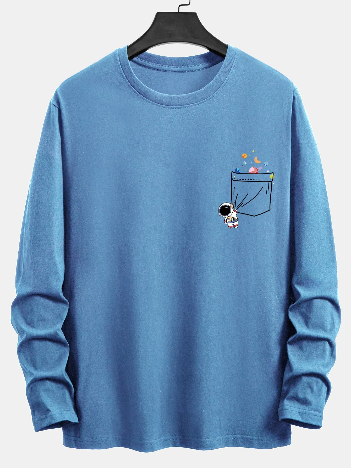 Langarm-T-Shirt mit Taschen-Planet-Astronauten-Druck aus Baumwolle - Image 10