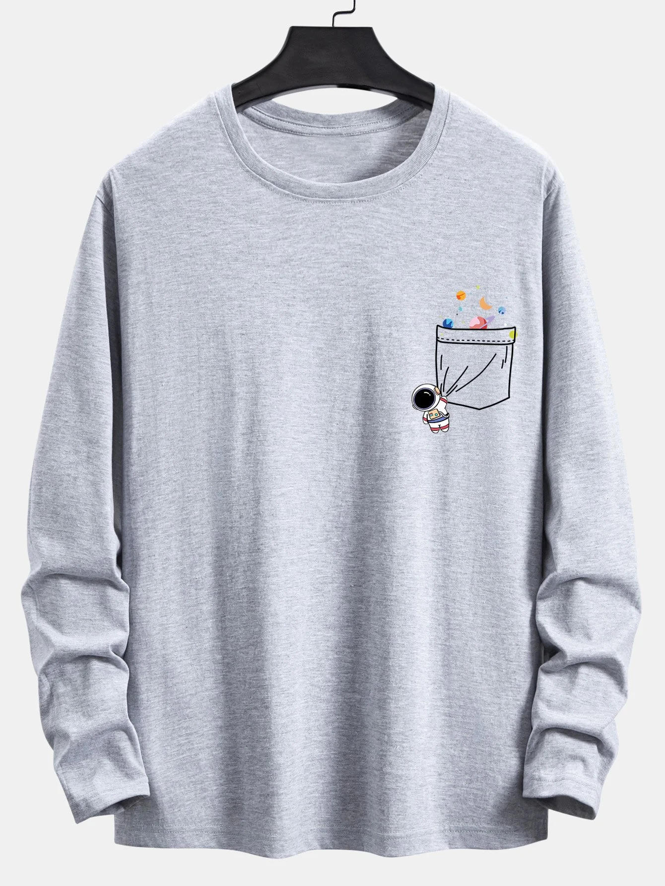 Langarm-T-Shirt mit Taschen-Planet-Astronauten-Druck aus Baumwolle - Image 3