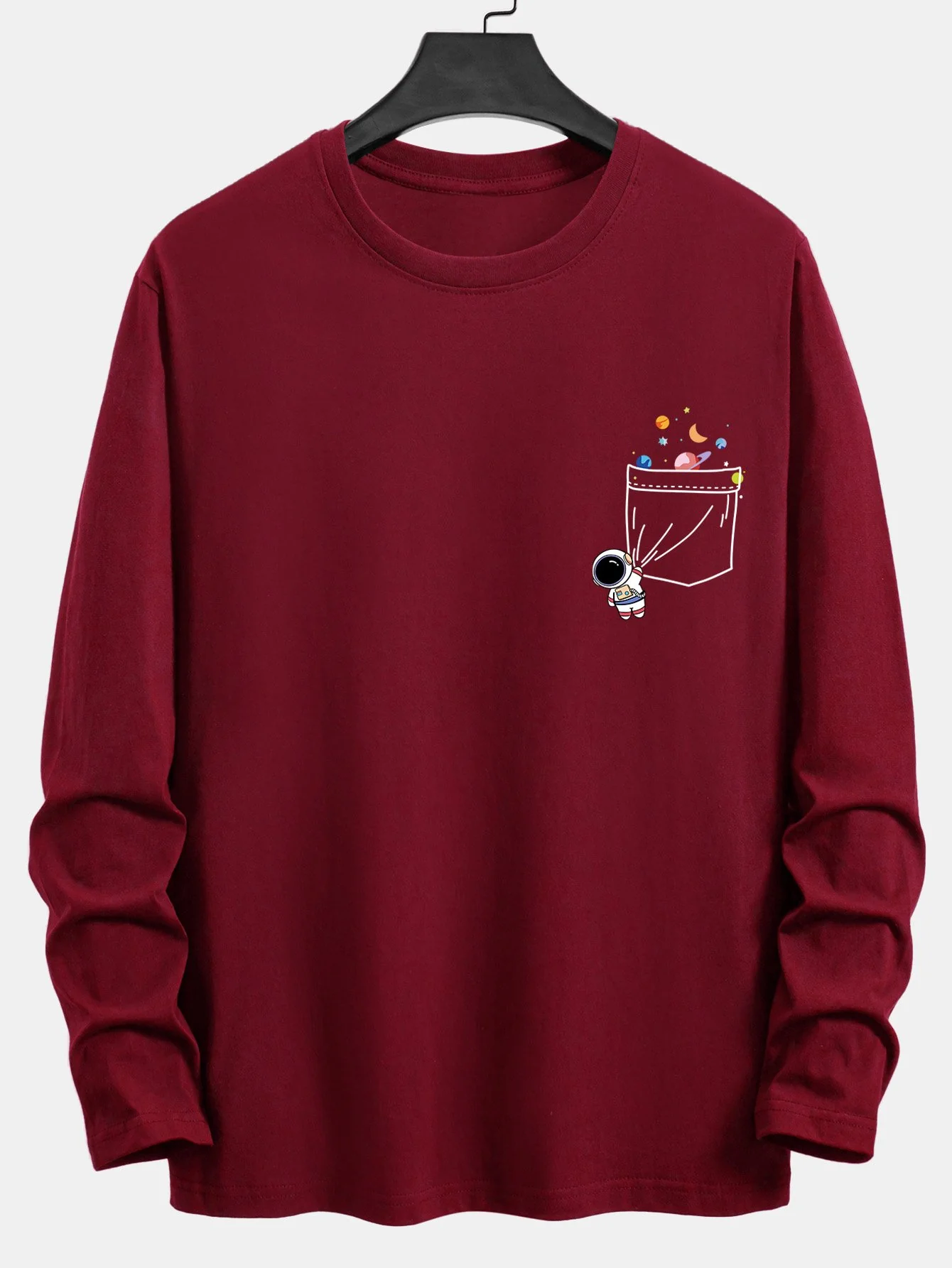 Langarm-T-Shirt mit Taschen-Planet-Astronauten-Druck aus Baumwolle - Image 7
