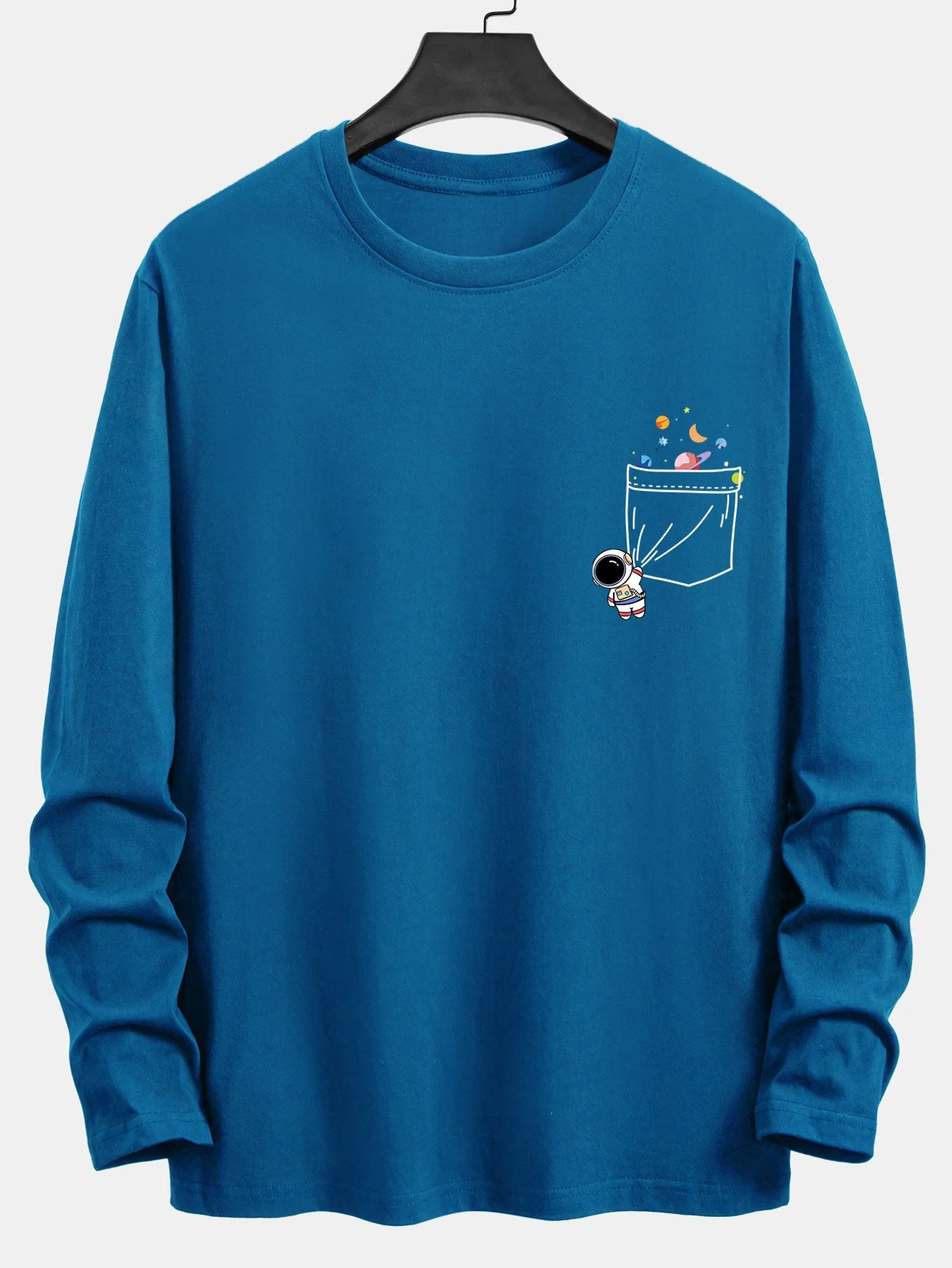 Langarm-T-Shirt mit Taschen-Planet-Astronauten-Druck aus Baumwolle - Image 8