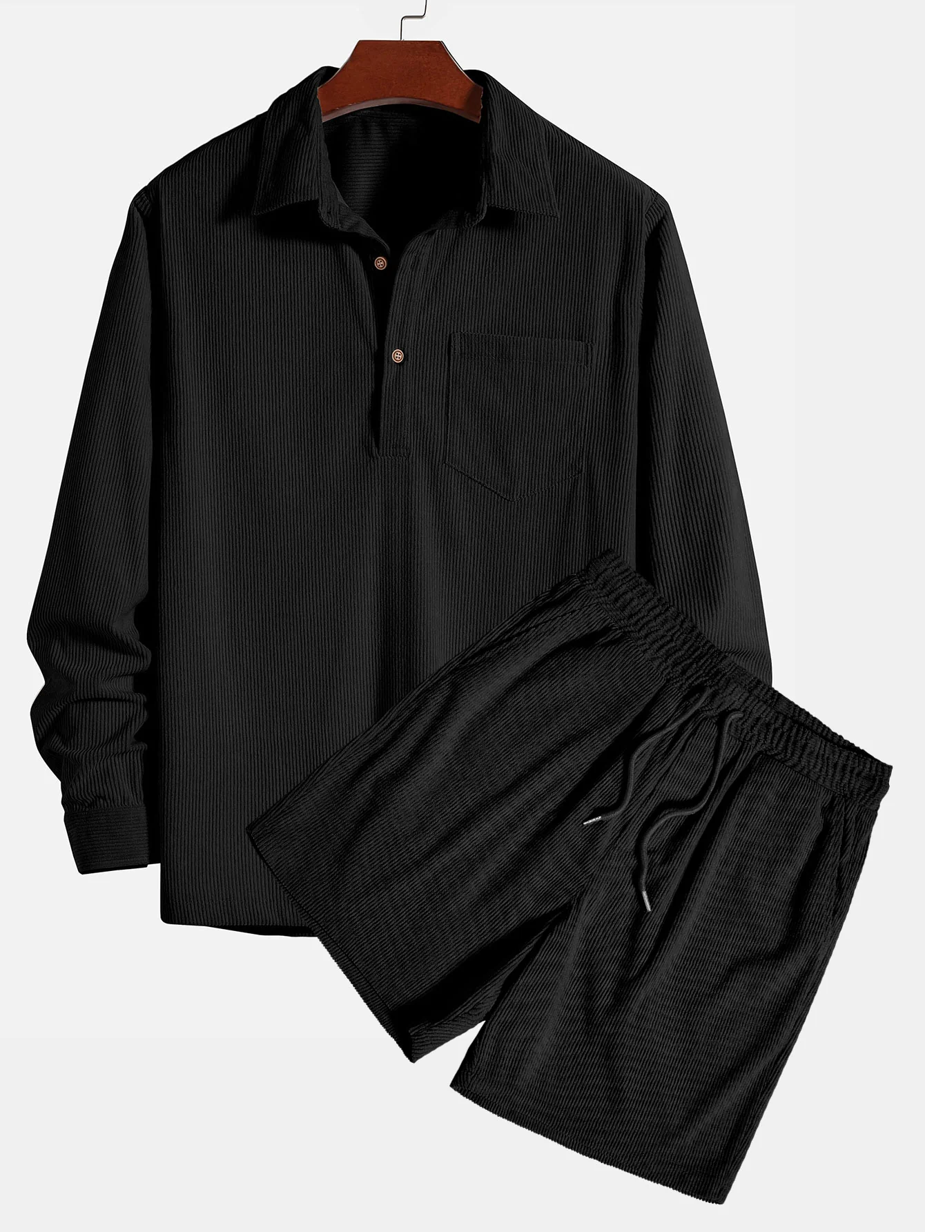 Langarm-Polohemd aus Cord und Shorts - Image 2