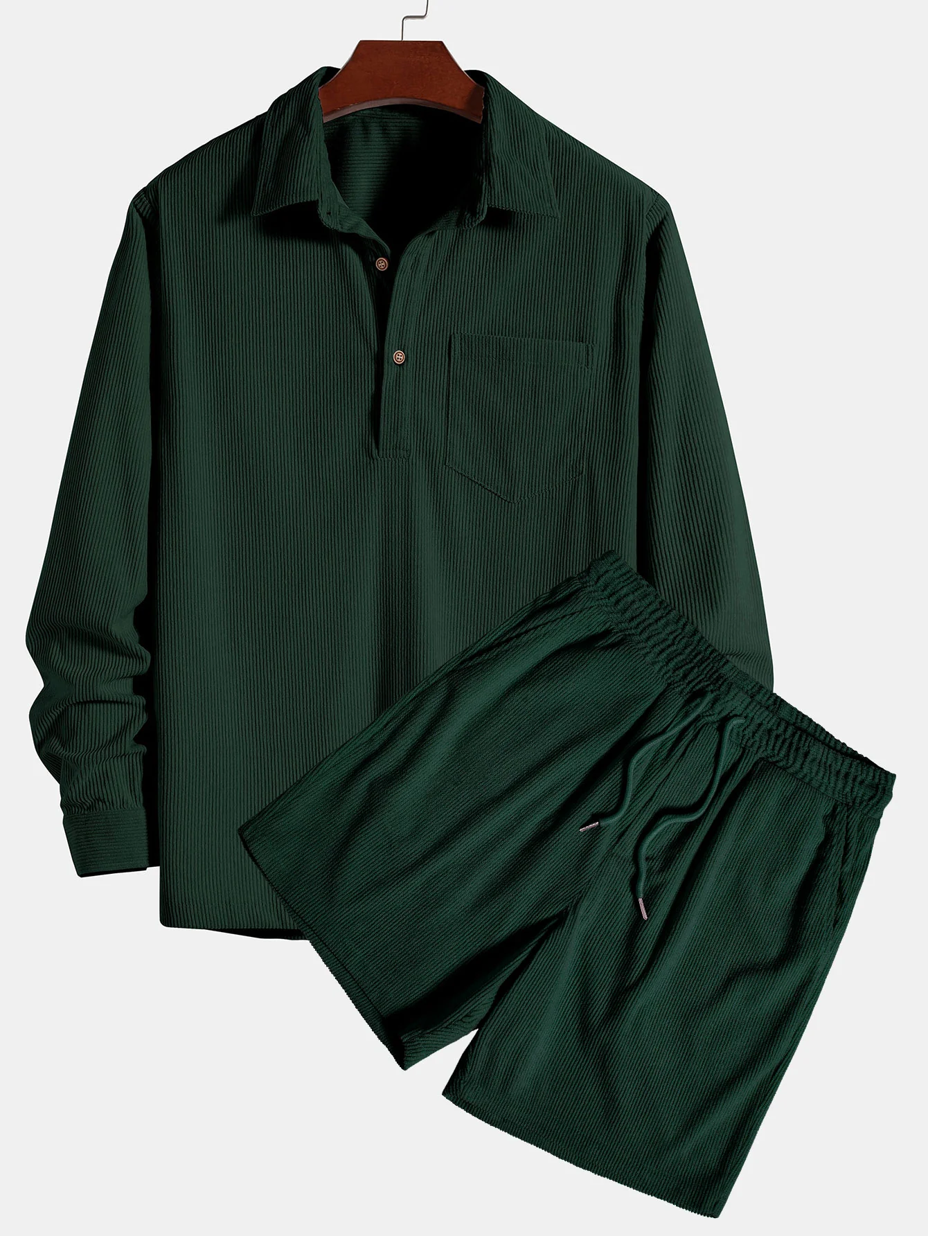 Langarm-Polohemd aus Cord und Shorts - Image 3
