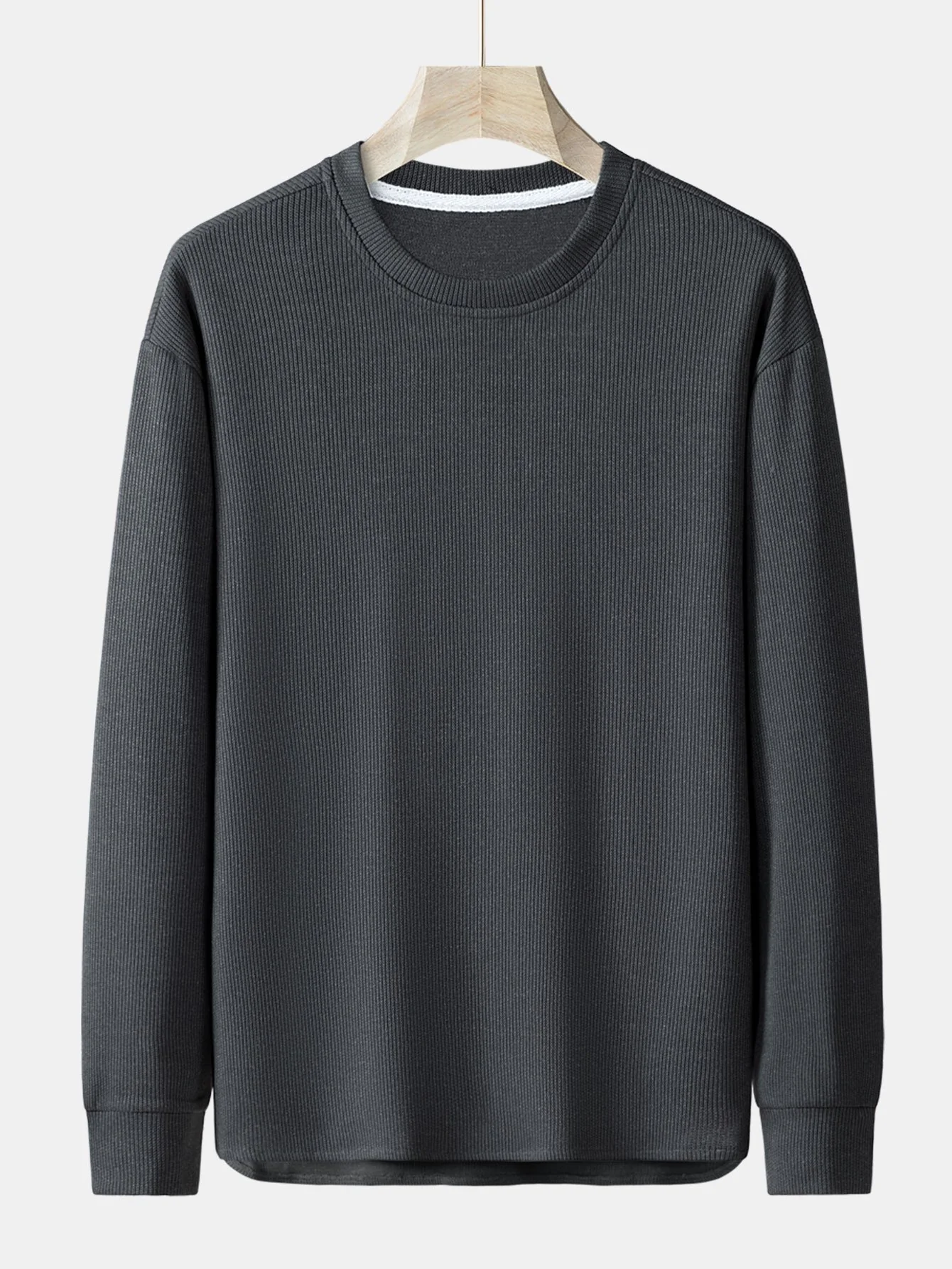 Langarm Relaxed Fit Strick-Ripp T-Shirt - Image 4