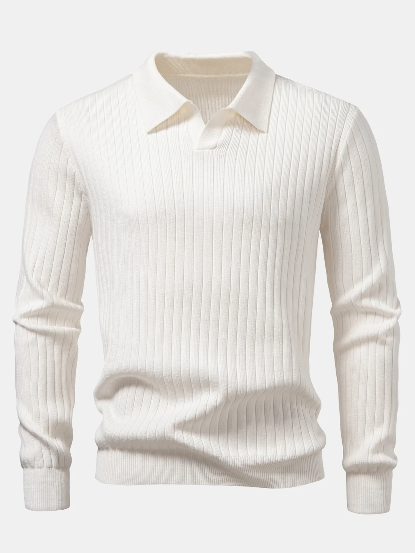 Langarm Rippstrick Johnny Kragen Poloshirts Shirt - Image 3