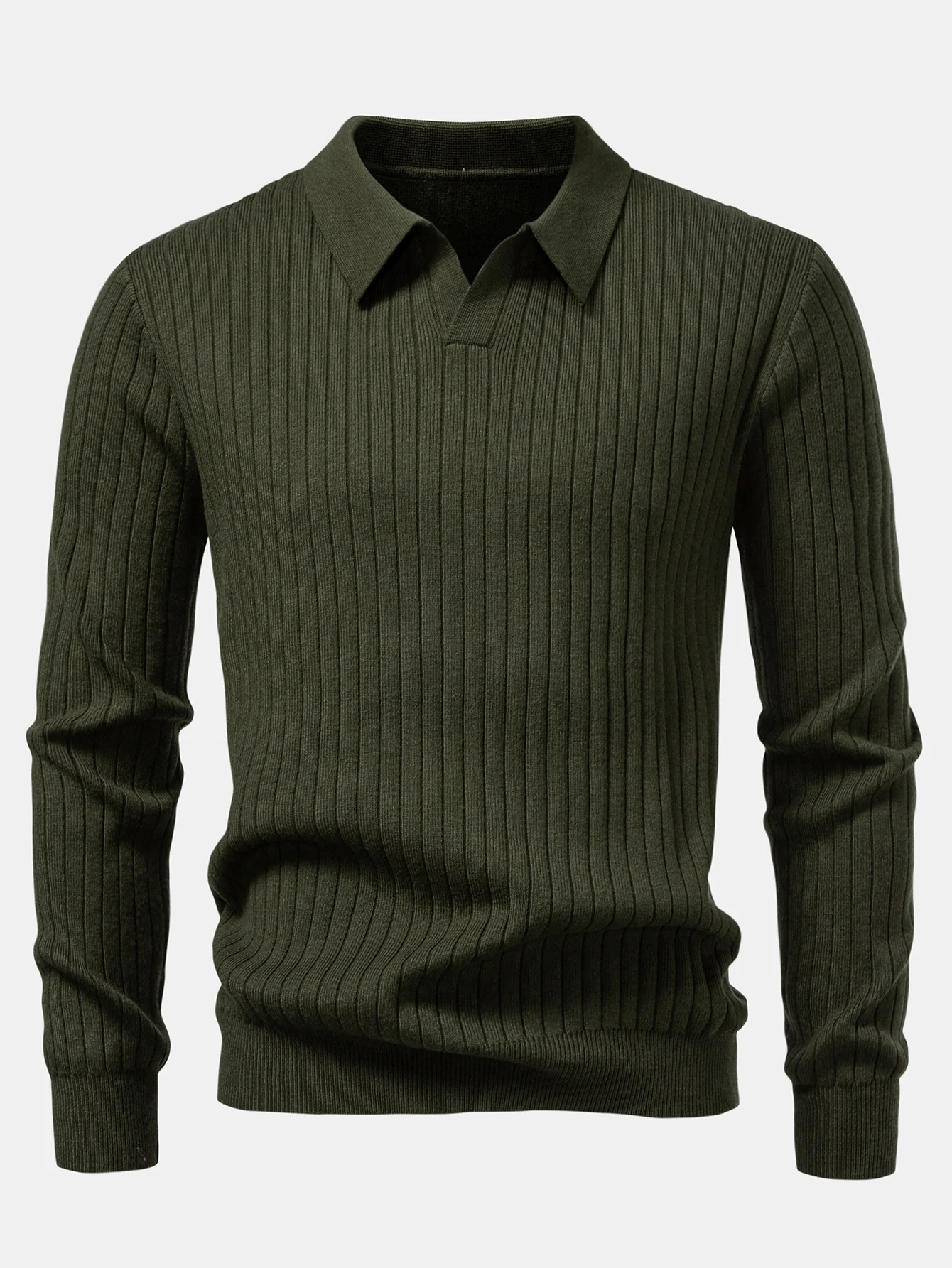 Langarm Rippstrick Johnny Kragen Poloshirts Shirt - Image 5