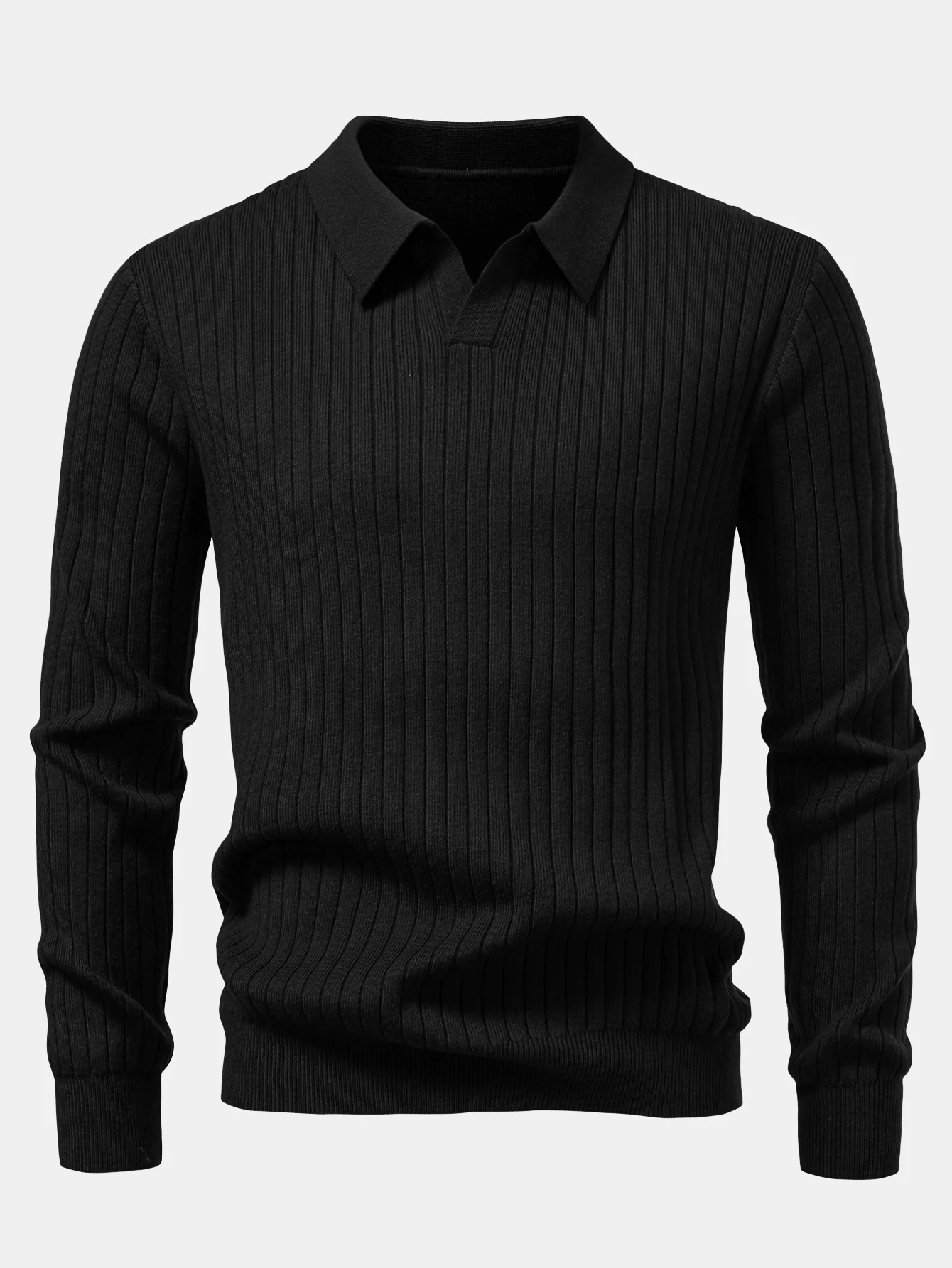 Langarm Rippstrick Johnny Kragen Poloshirts Shirt - Image 7