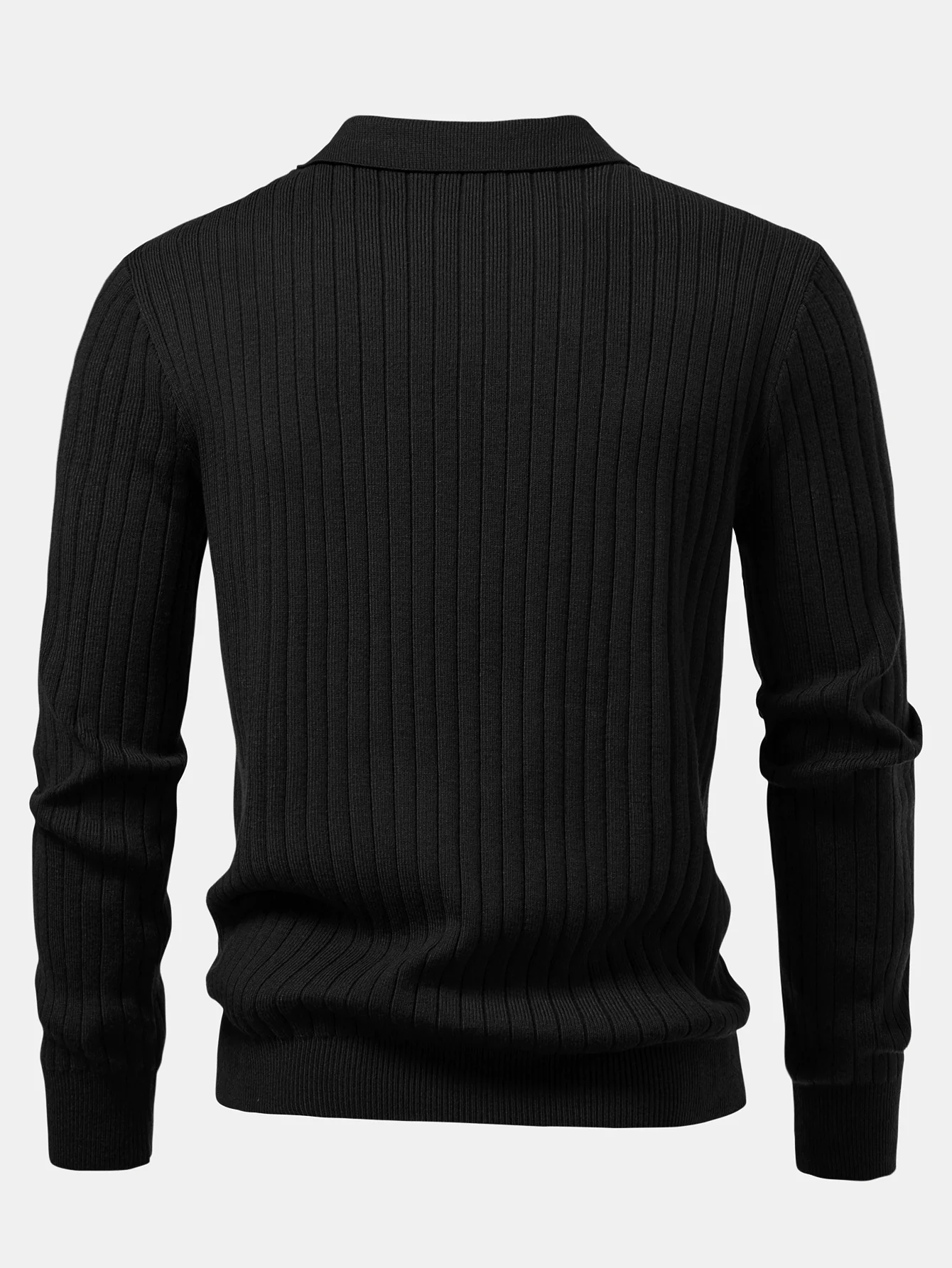 Langarm Rippstrick Johnny Kragen Poloshirts Shirt - Image 8