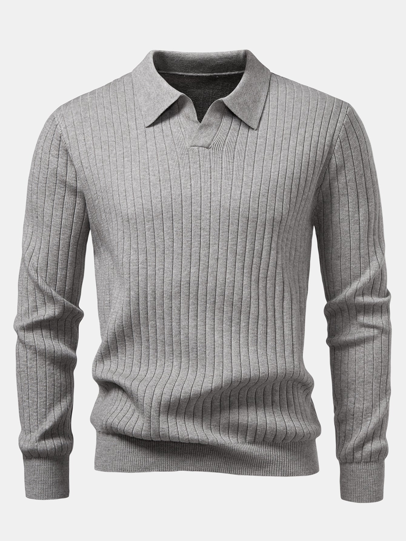 Langarm Rippstrick Johnny Kragen Poloshirts Shirt - Image 9