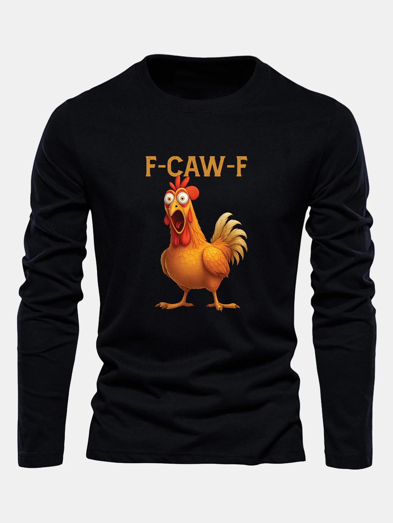 Langarm Baumwoll-T-Shirt mit Hahn-Print