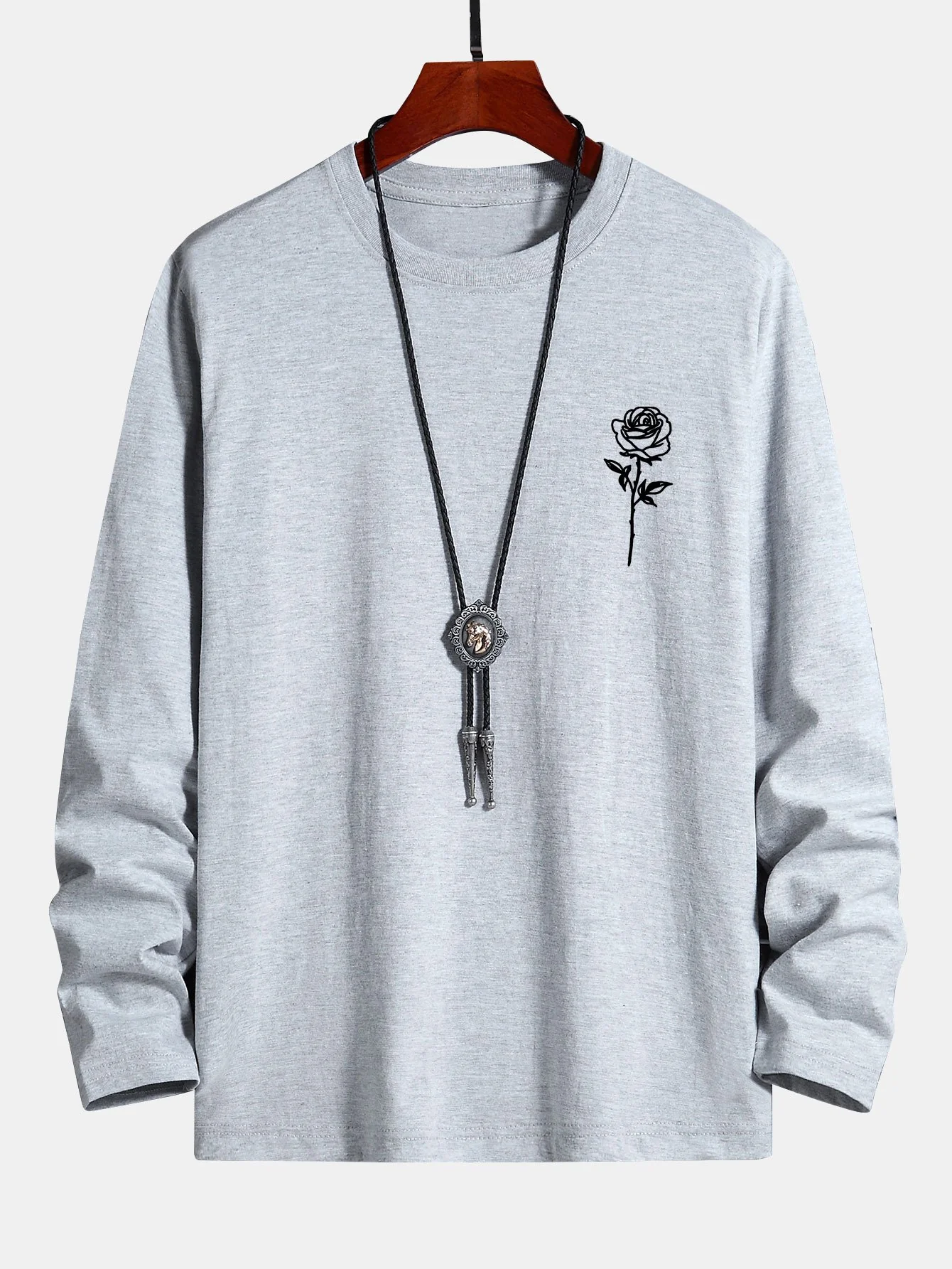 Langarm-Rosenmuster Baumwoll-T-Shirt - Image 11