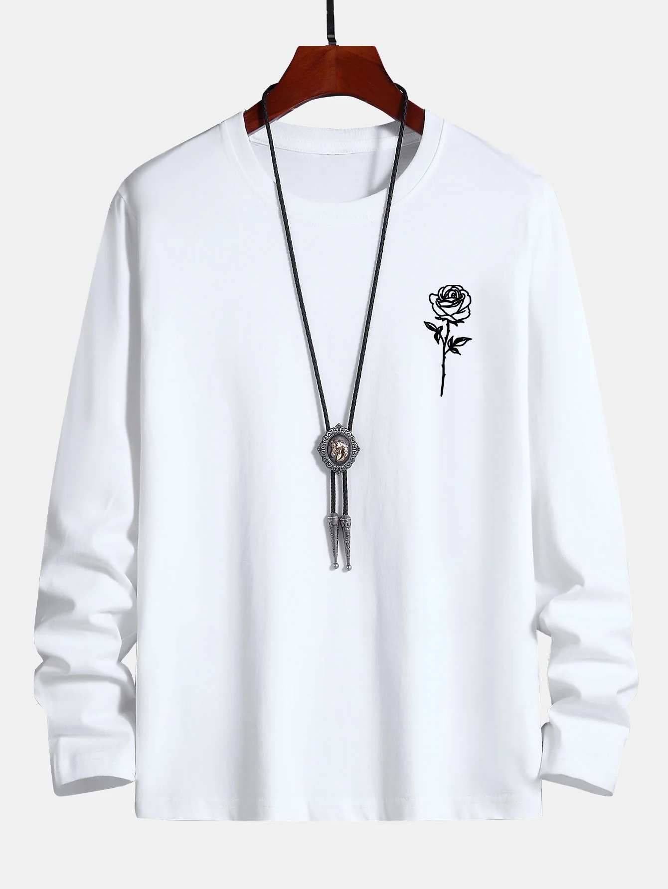 Langarm-Rosenmuster Baumwoll-T-Shirt - Image 2