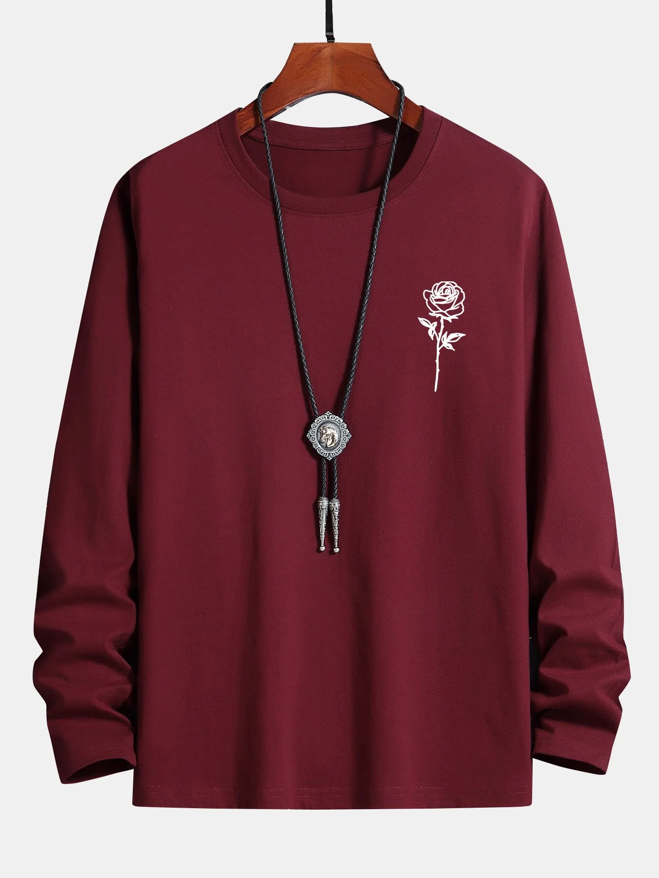 Langarm-Rosenmuster Baumwoll-T-Shirt - Image 3