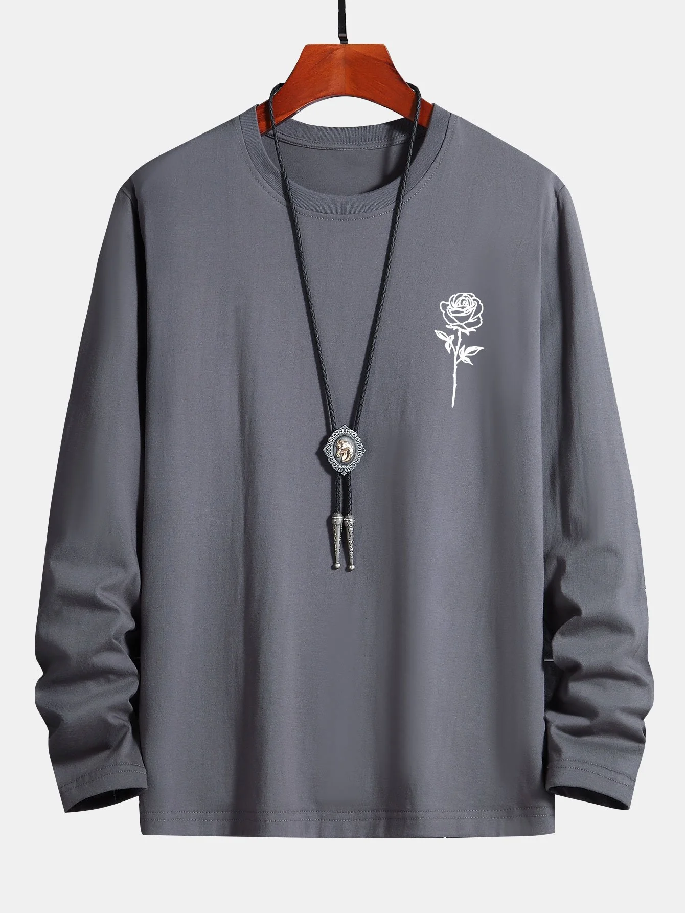 Langarm-Rosenmuster Baumwoll-T-Shirt - Image 6