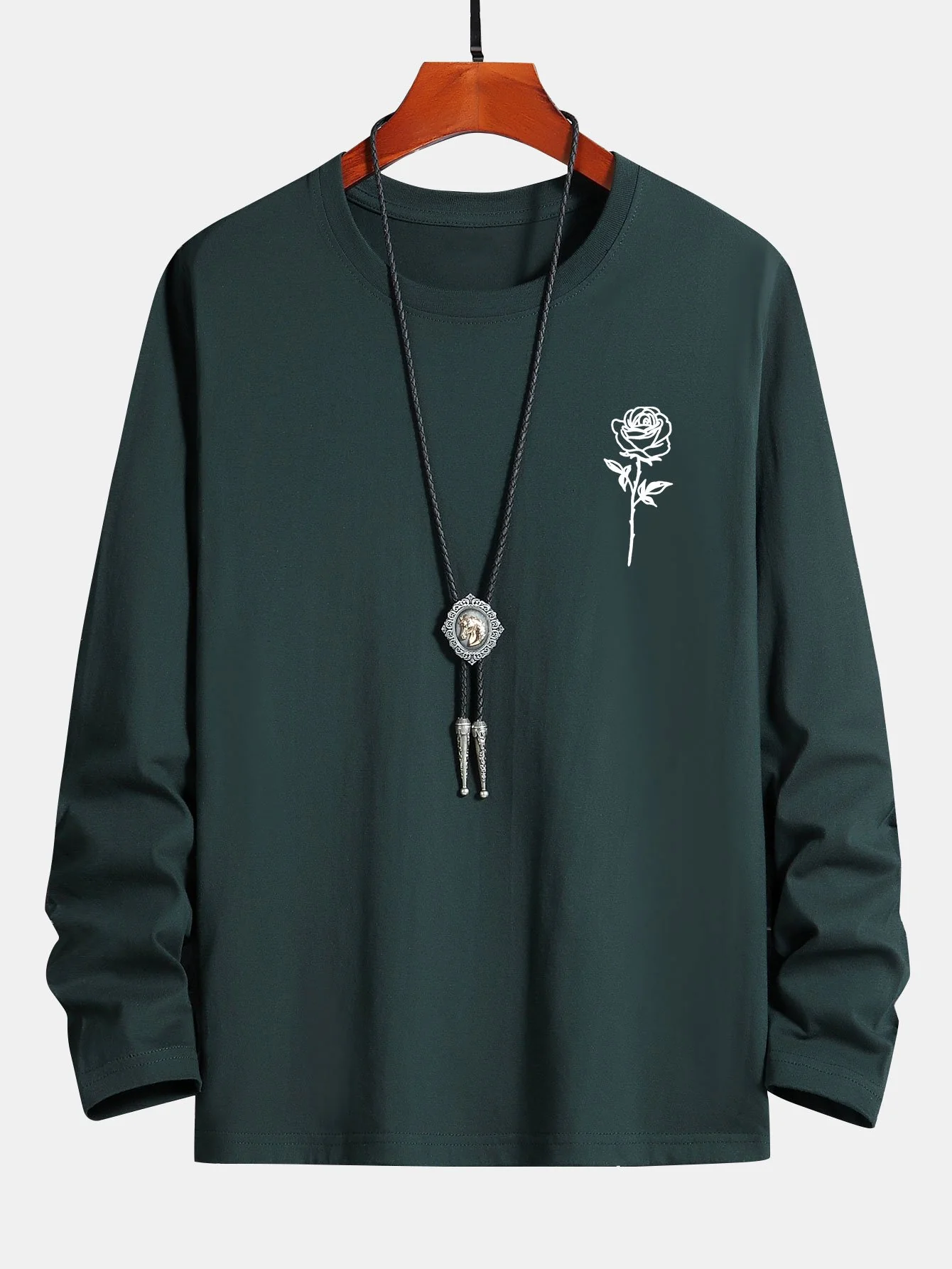 Langarm-Rosenmuster Baumwoll-T-Shirt - Image 7