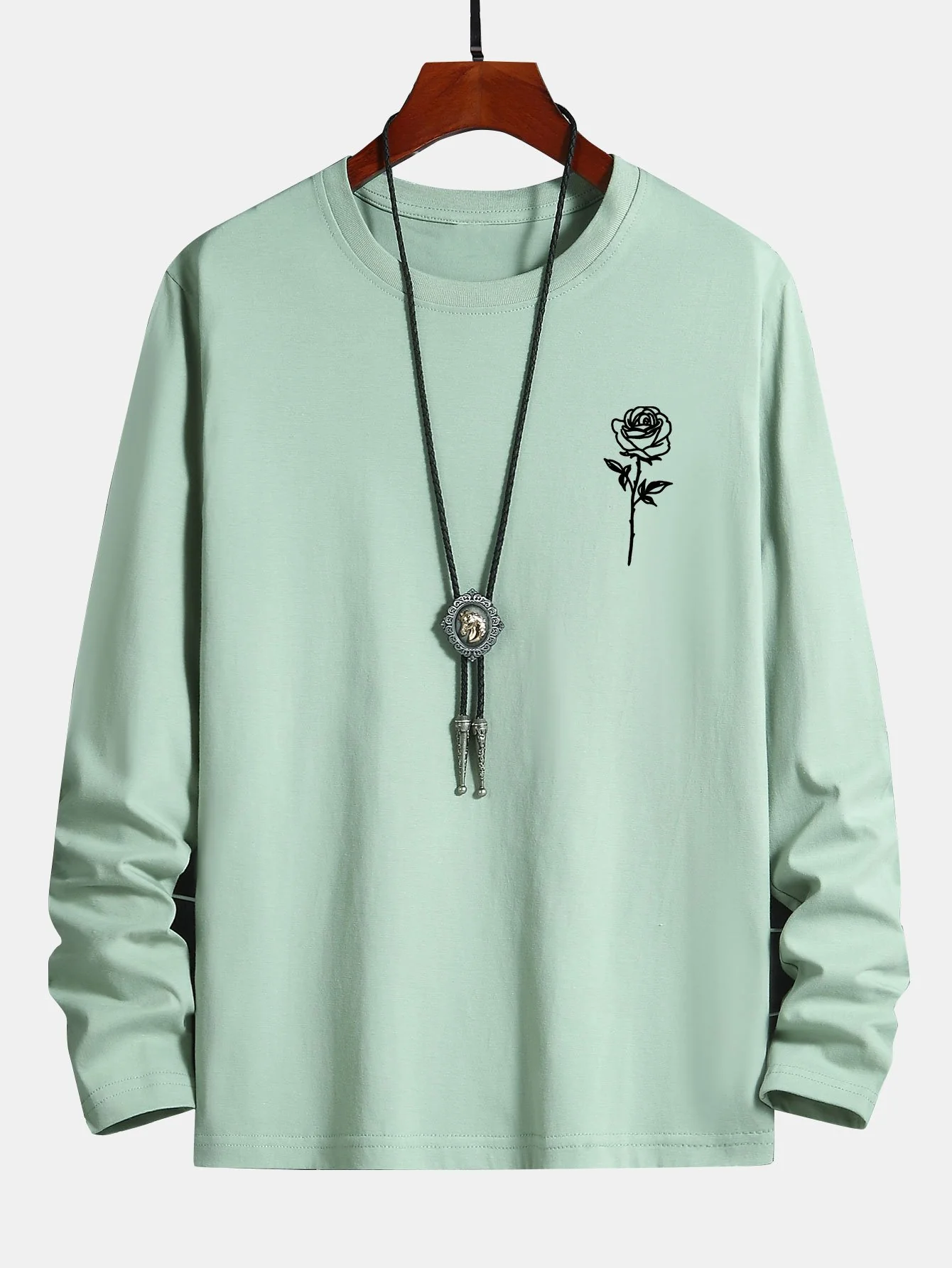 Langarm-Rosenmuster Baumwoll-T-Shirt - Image 8