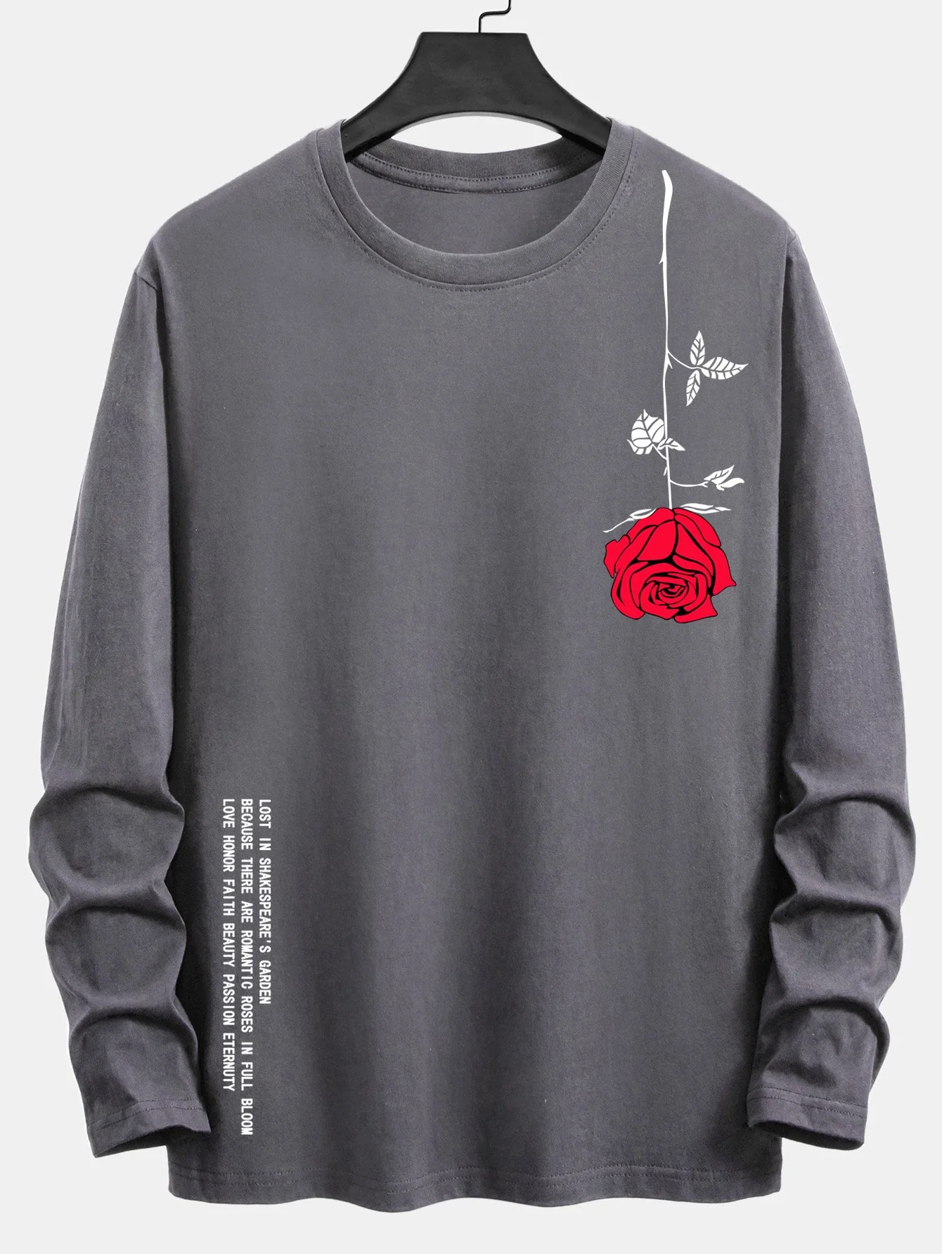 Langarm-Rose-Slogan-Druck Baumwoll-T-Shirt - Image 3
