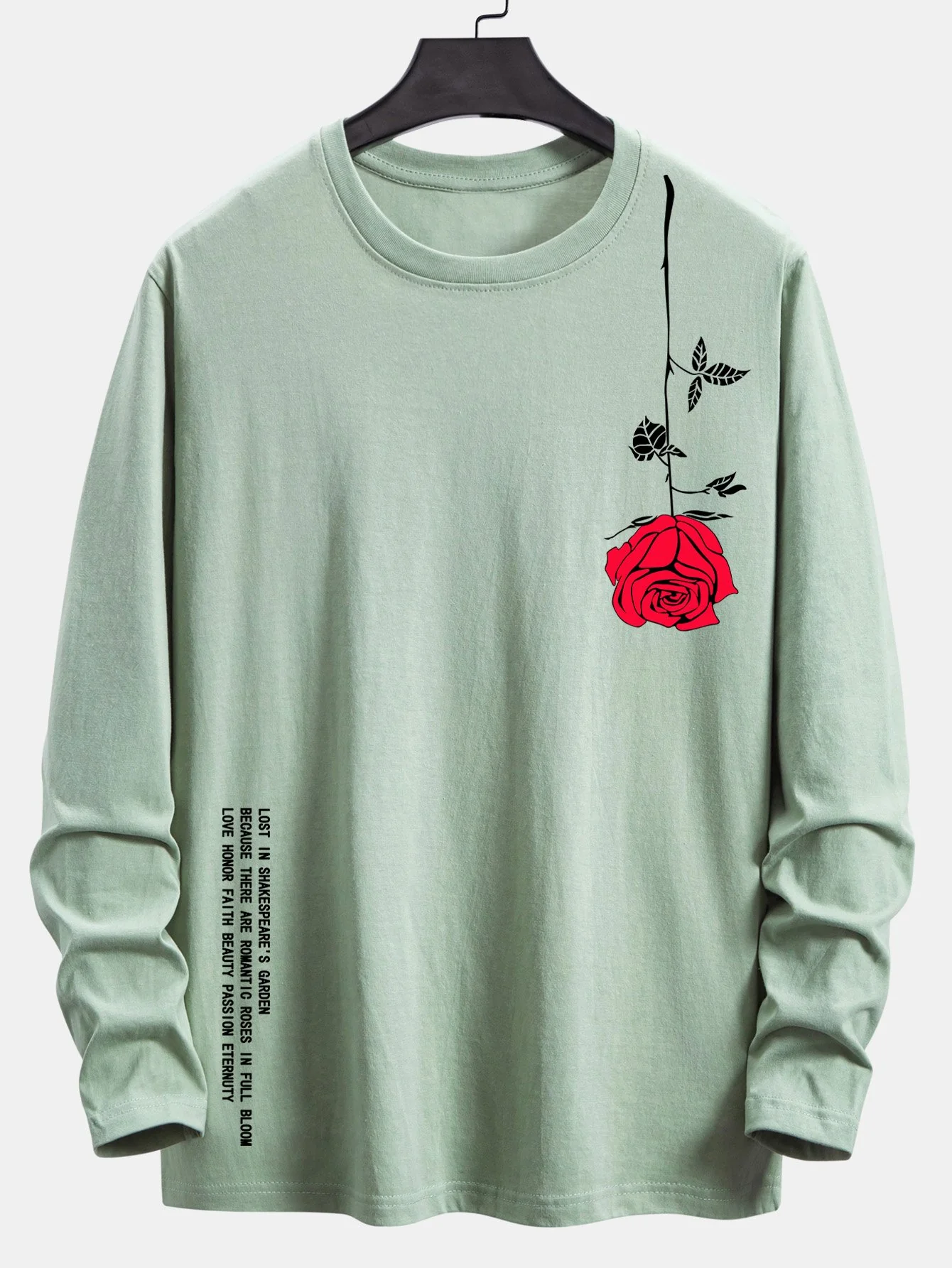 Langarm-Rose-Slogan-Druck Baumwoll-T-Shirt - Image 9