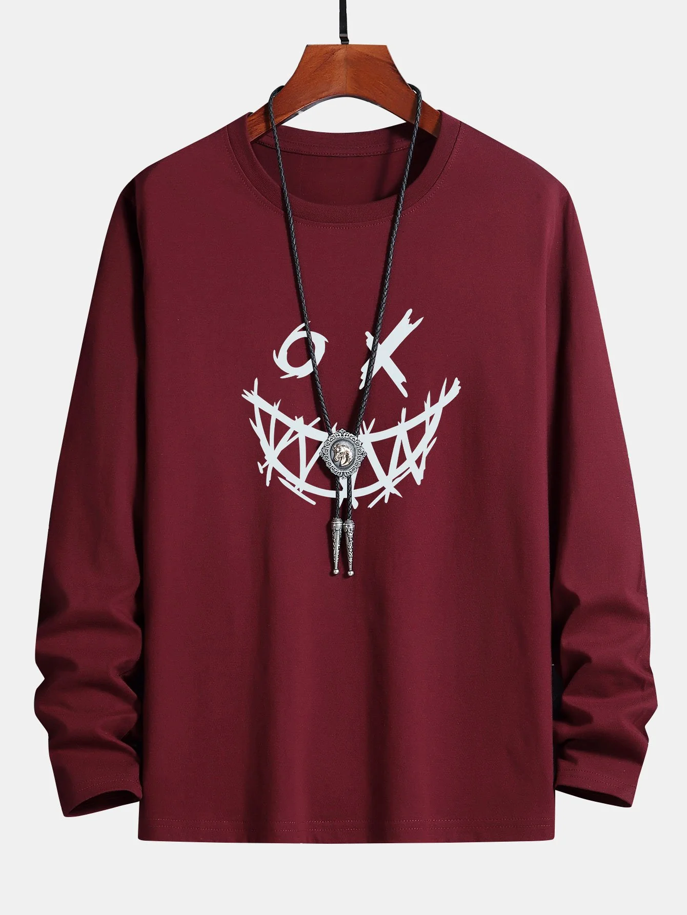 Langarm T-Shirt mit gruseligem Gesichtsdruck aus Baumwolle - Image 2